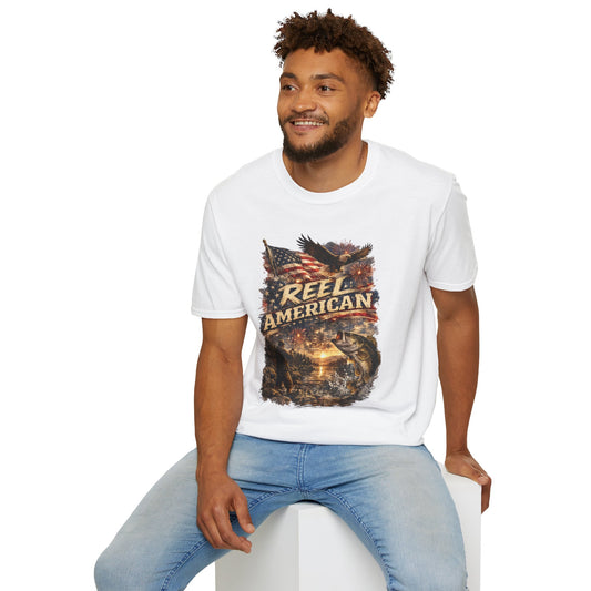 "Reel American" Eagle T-Shirt — Patriotic Fishing Shirt with Flag & Bald Eagle