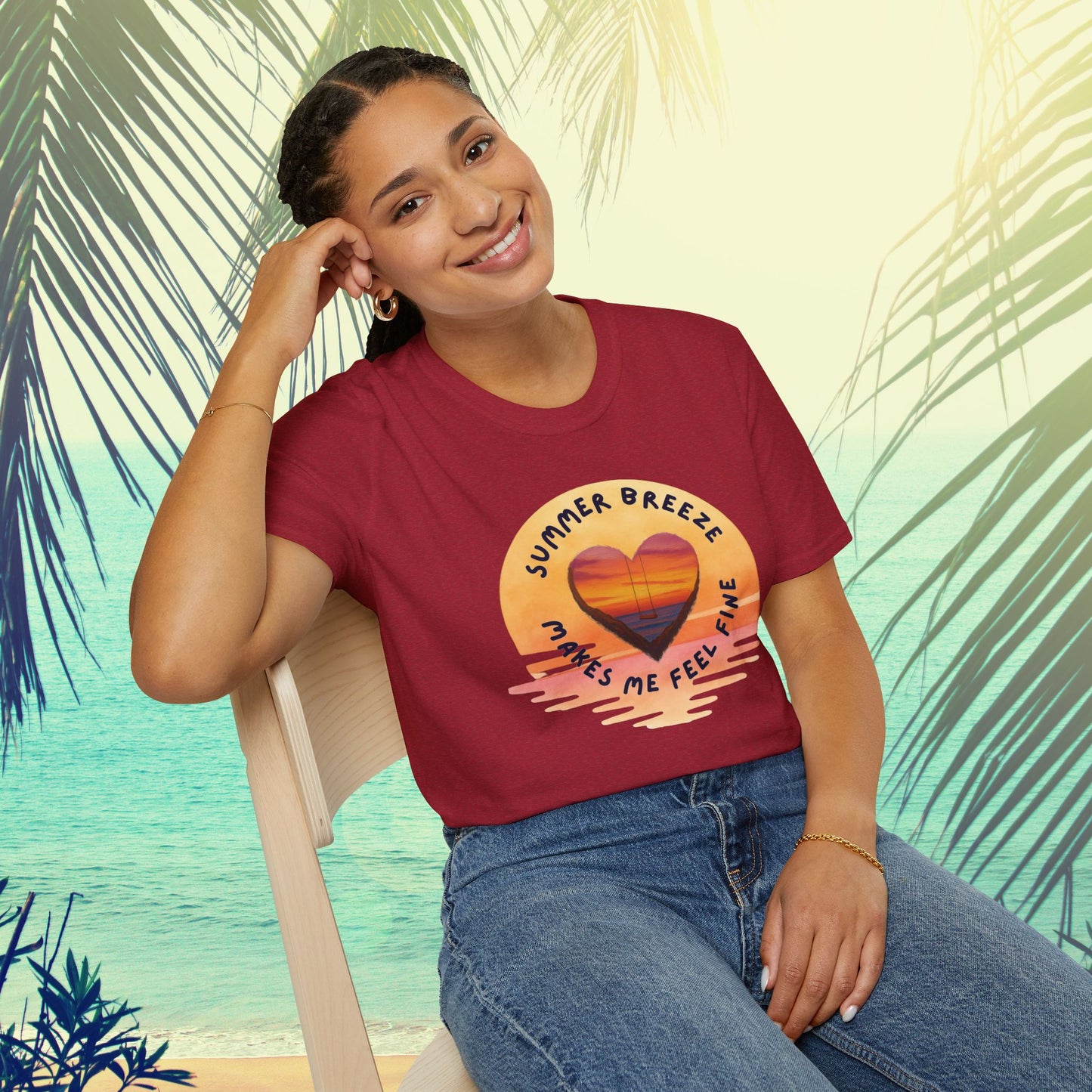 "Summer Breeze Makes Me Feel Fine" -Retro Sunset Heart Tee