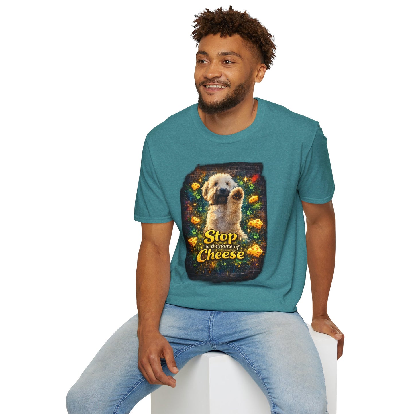 "Stop In the Name of Cheese" Cute Wheaten Puppy Graphic Tee
