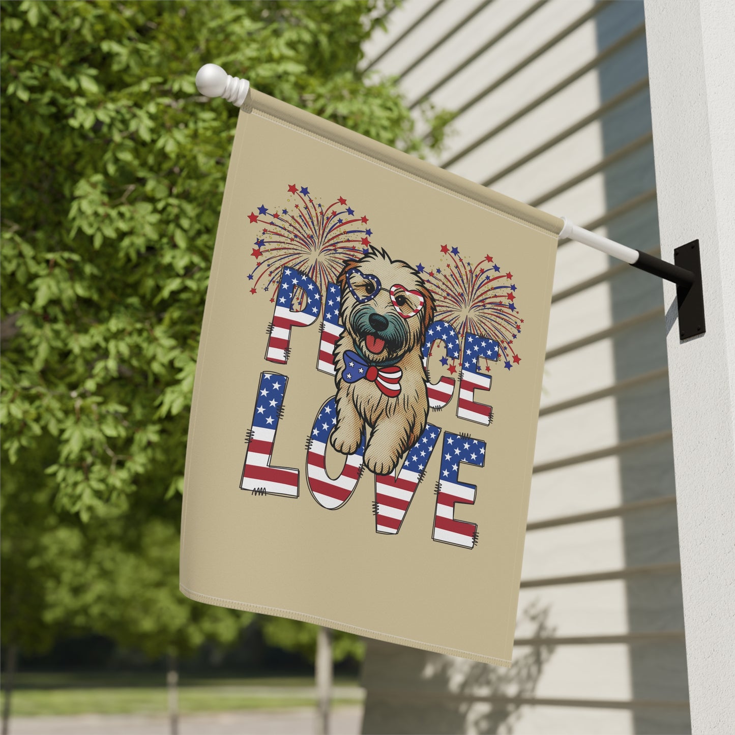 "Peace Love" Patriotic Wheaten Terrier Garden Flag /Banner