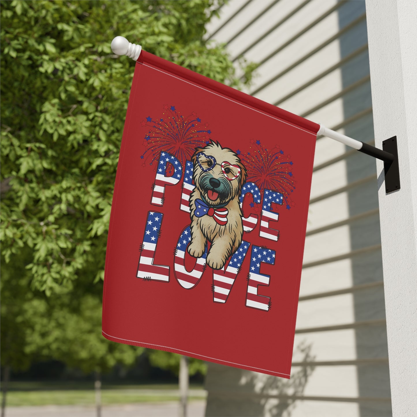 "Peace Love" Patriotic Wheaten Terrier Garden Flag (Red)
