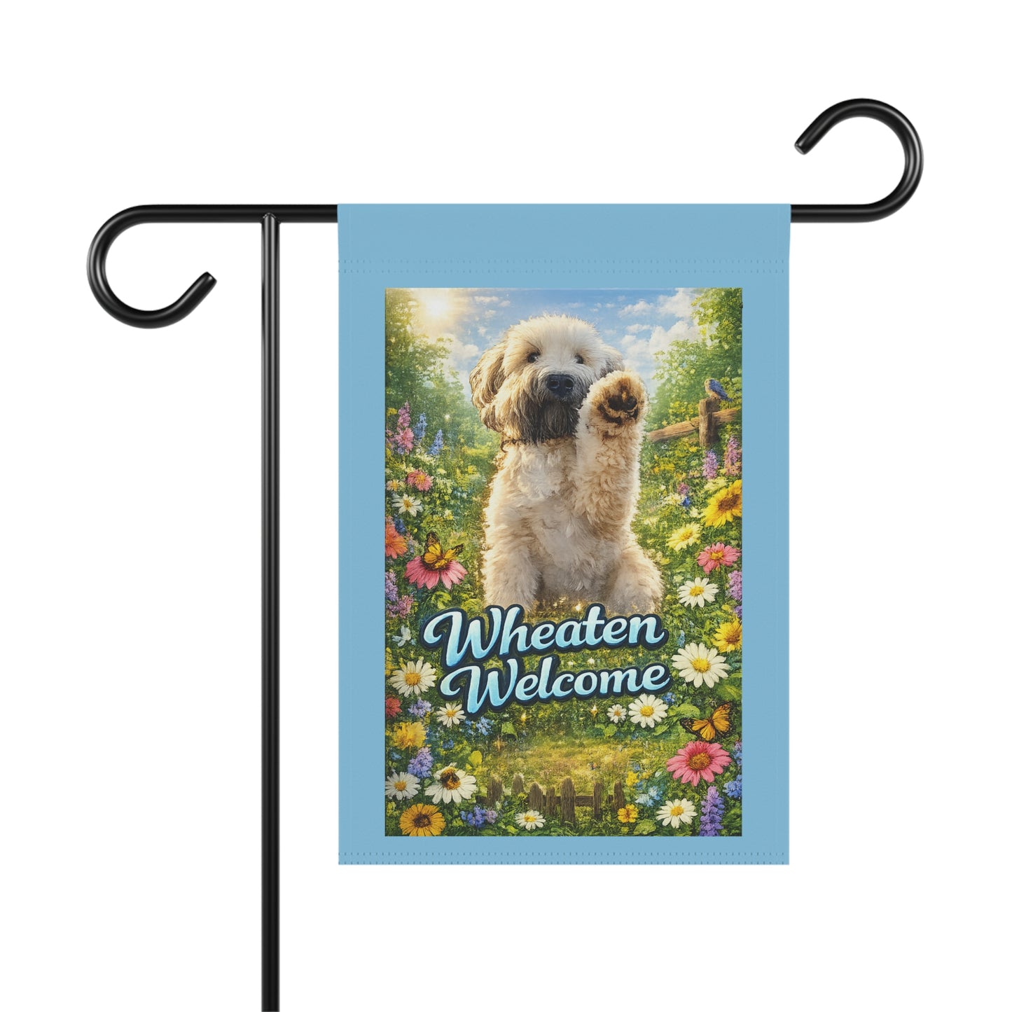 Wheaten Welcome Garden Flag — Cute Wheaten Terrier Floral House Banner