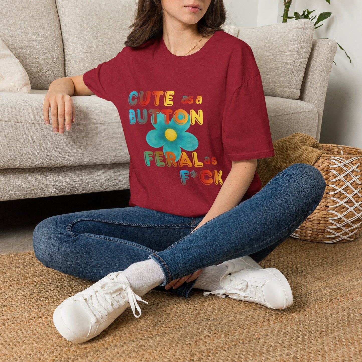Cute as a Button Graphic Tee — Retro Flower "Cute as a Button, Feral as F*ck"