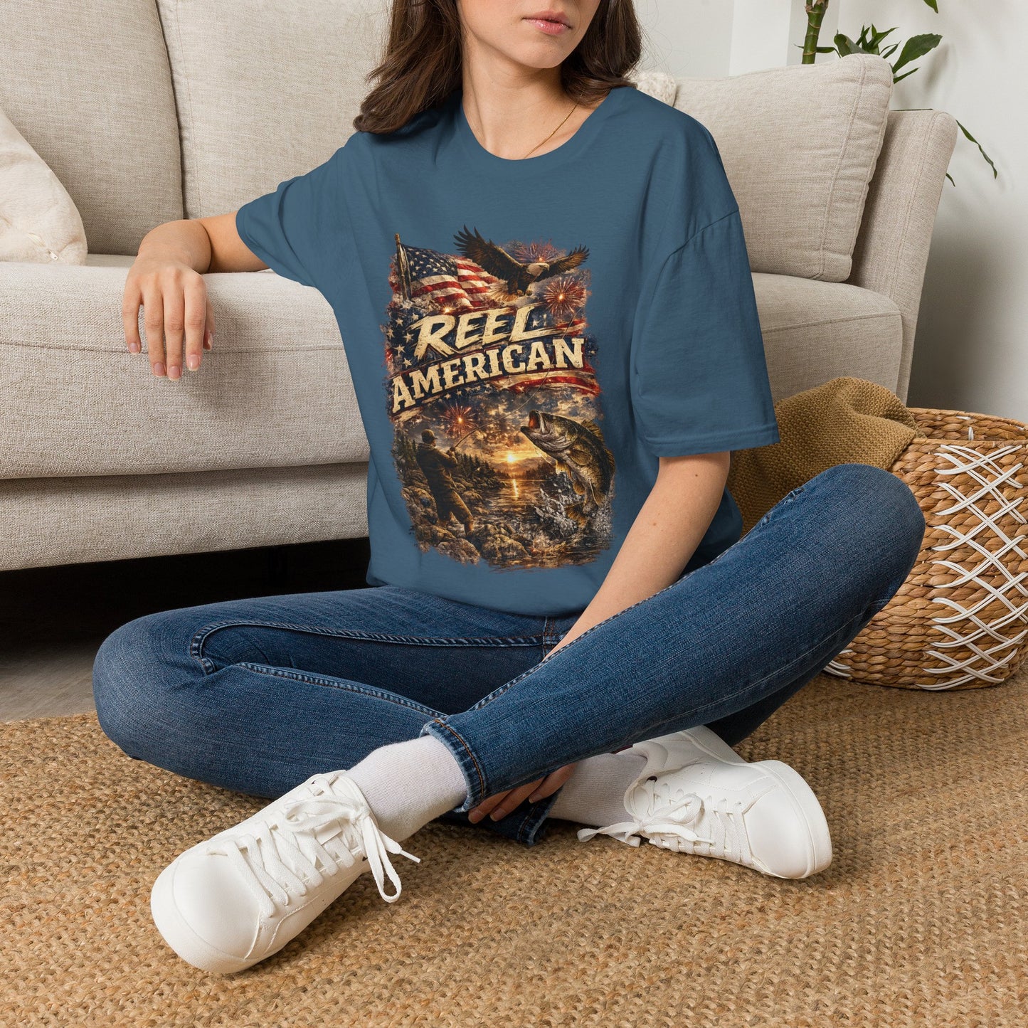 "Reel American" Eagle T-Shirt — Patriotic Fishing Shirt with Flag & Bald Eagle
