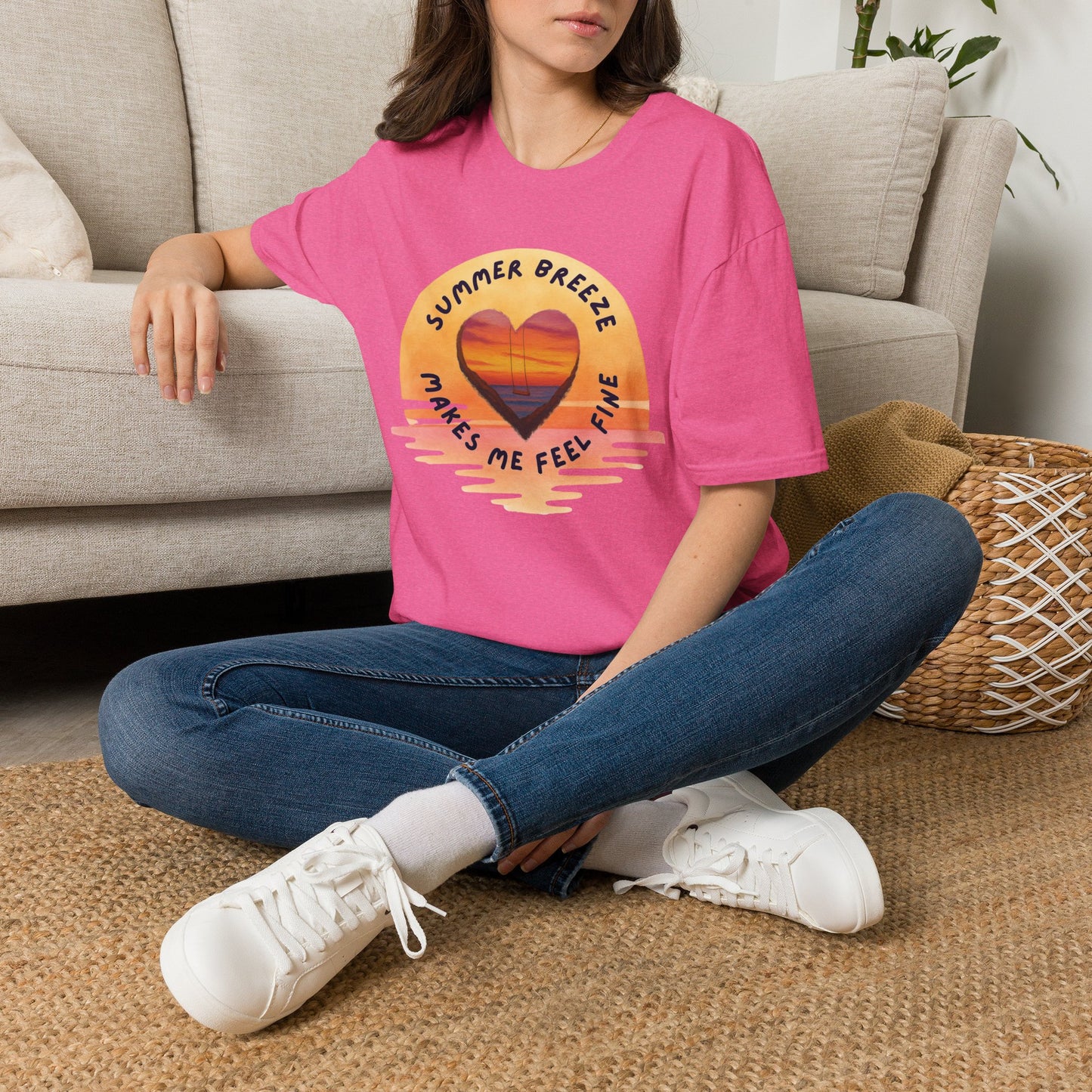 "Summer Breeze Makes Me Feel Fine" -Retro Sunset Heart Tee