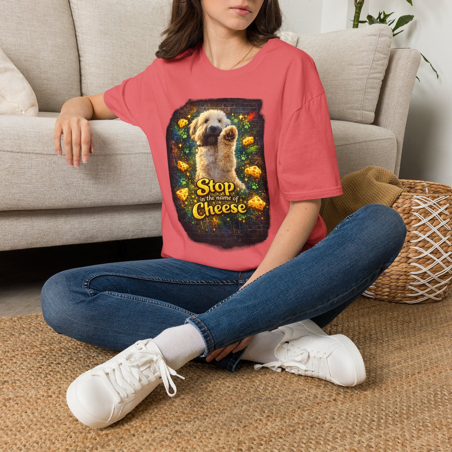 "Stop In the Name of Cheese" Cute Wheaten Puppy Graphic Tee