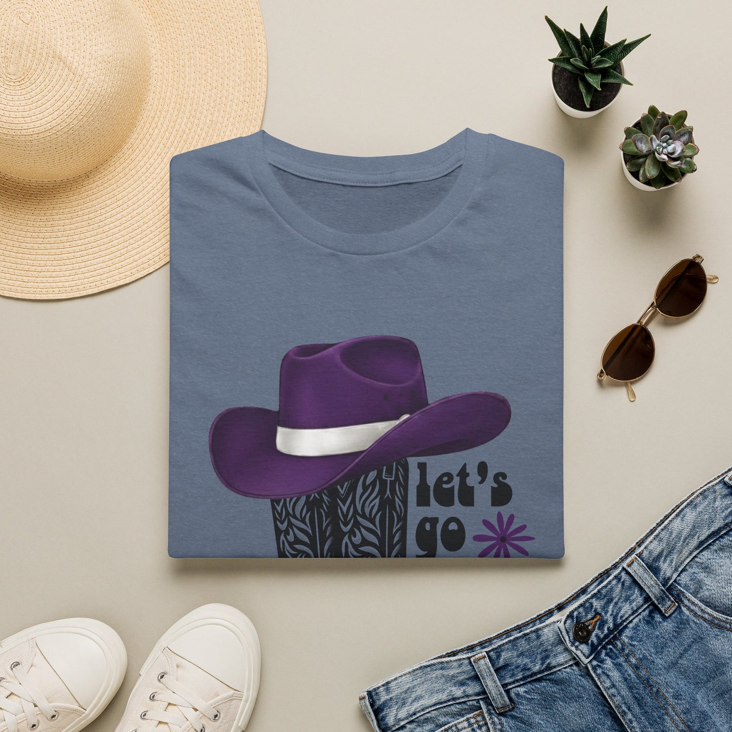 "Let's Go Girls" Cowgirl Boots & Purple Hat Western Graphic Tee