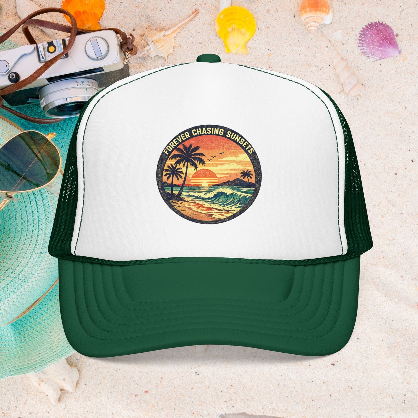 Chasing Sunsets Trucker Hat — Vintage Beach Foam Cap