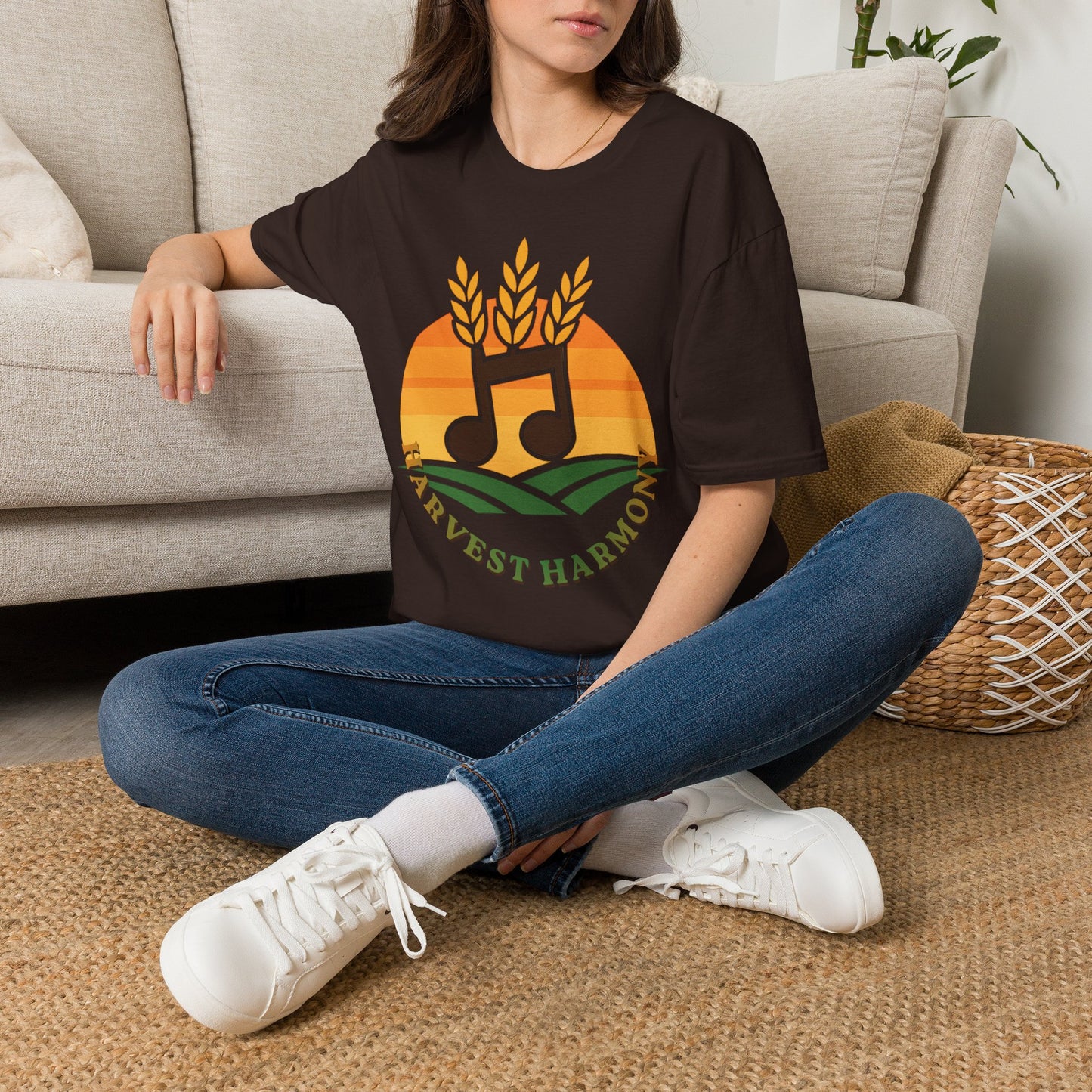 Harvest Harmony T-Shirt | Music Notes with Wheat Sunset