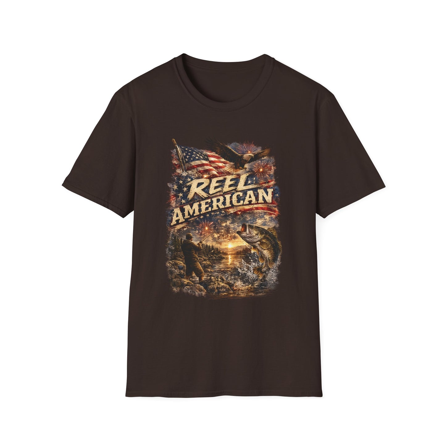 "Reel American" Eagle T-Shirt — Patriotic Fishing Shirt with Flag & Bald Eagle