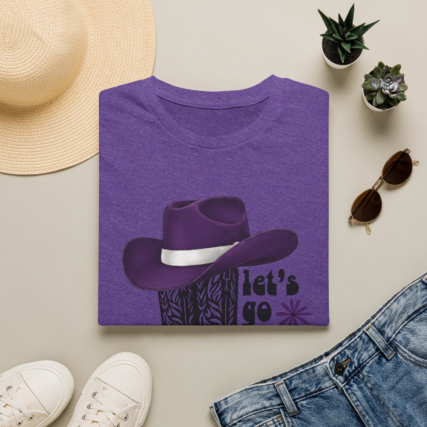 "Let's Go Girls" Cowgirl Boots & Purple Hat Western Graphic Tee