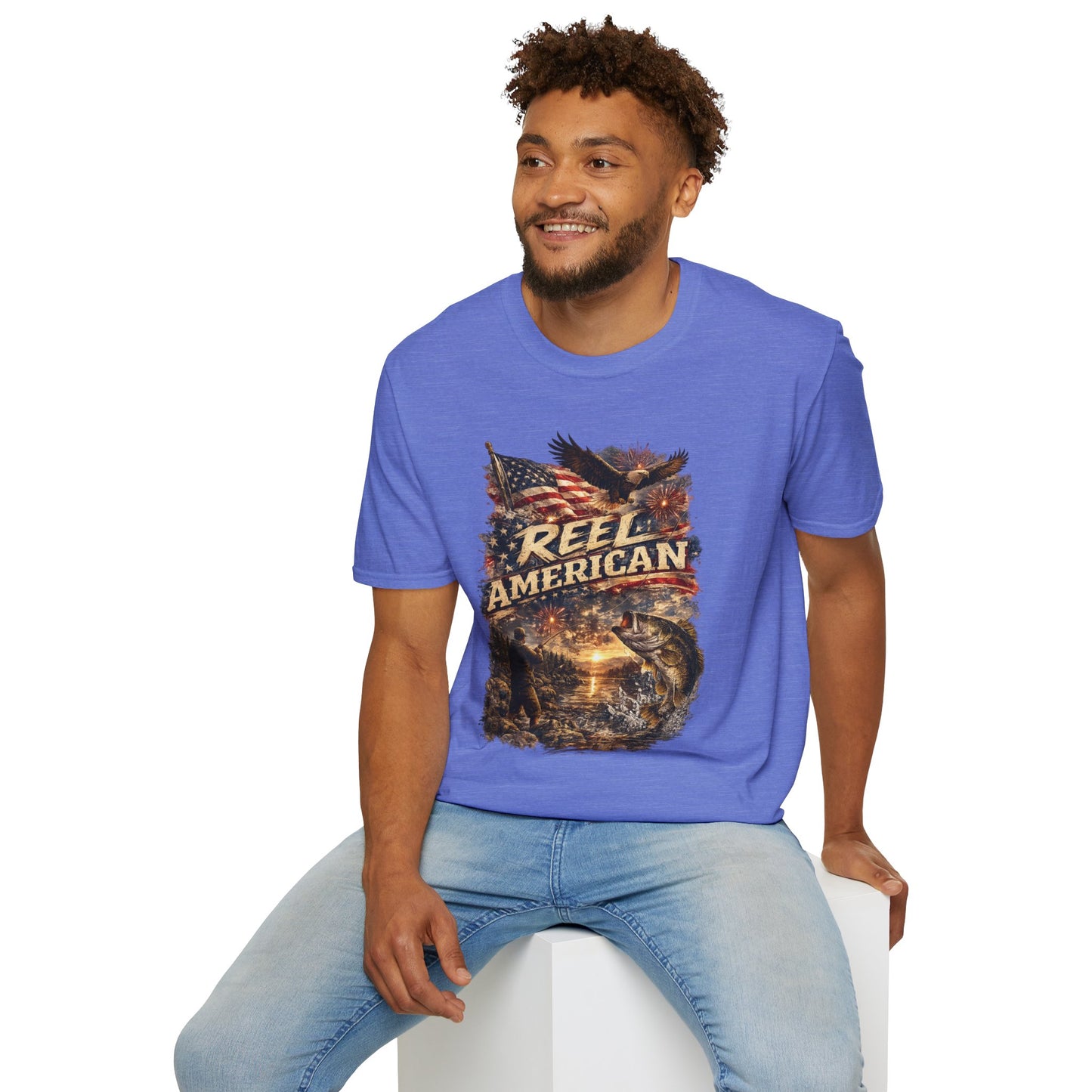 "Reel American" Eagle T-Shirt — Patriotic Fishing Shirt with Flag & Bald Eagle