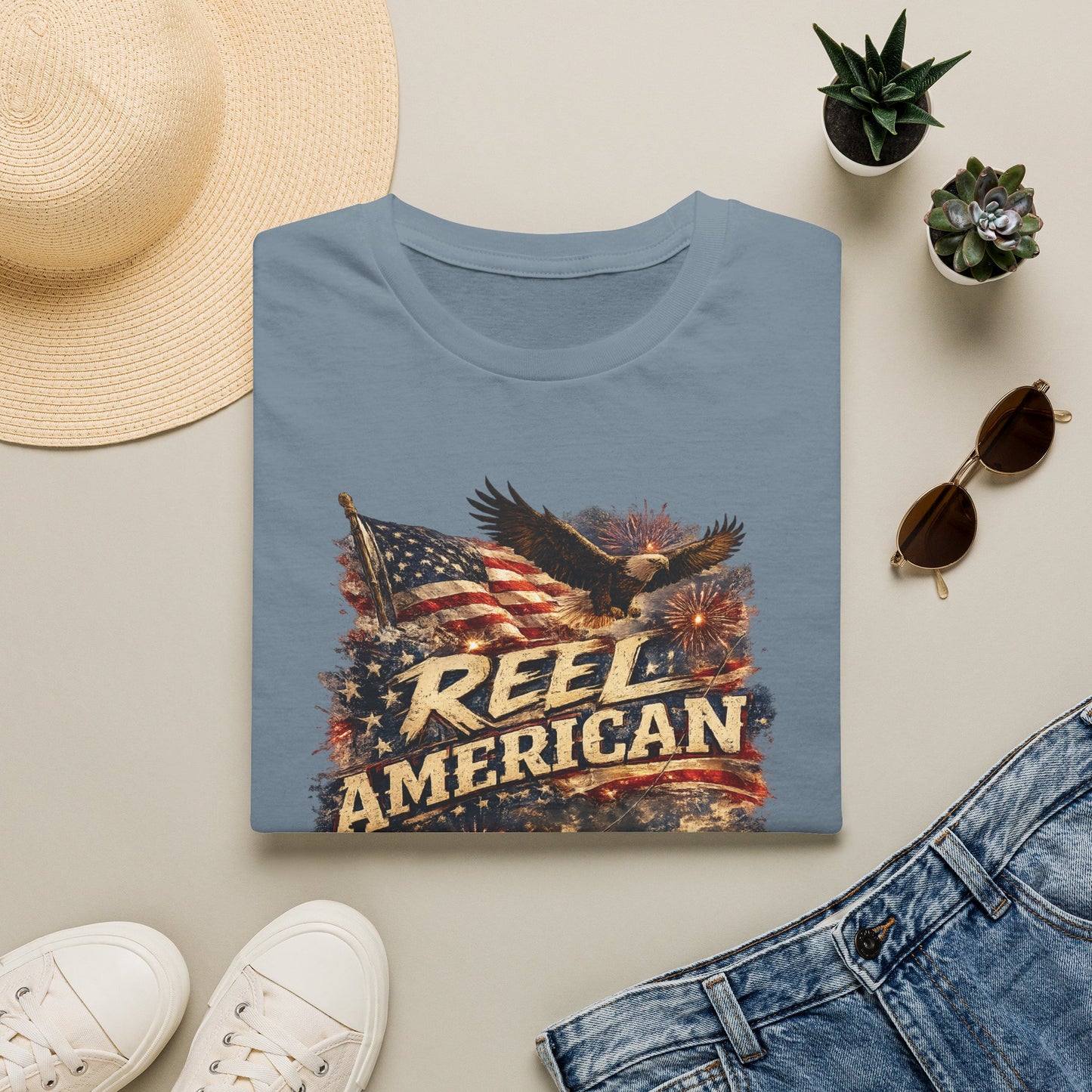 "Reel American" Eagle T-Shirt — Patriotic Fishing Shirt with Flag & Bald Eagle