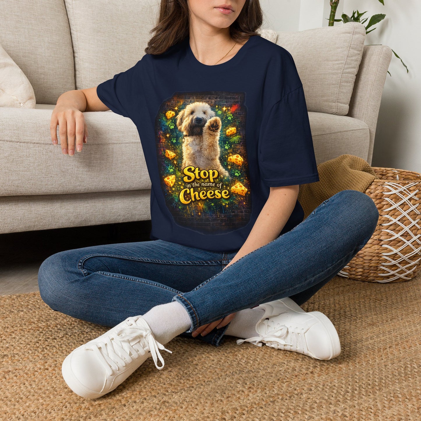 "Stop In the Name of Cheese" Cute Wheaten Puppy Graphic Tee