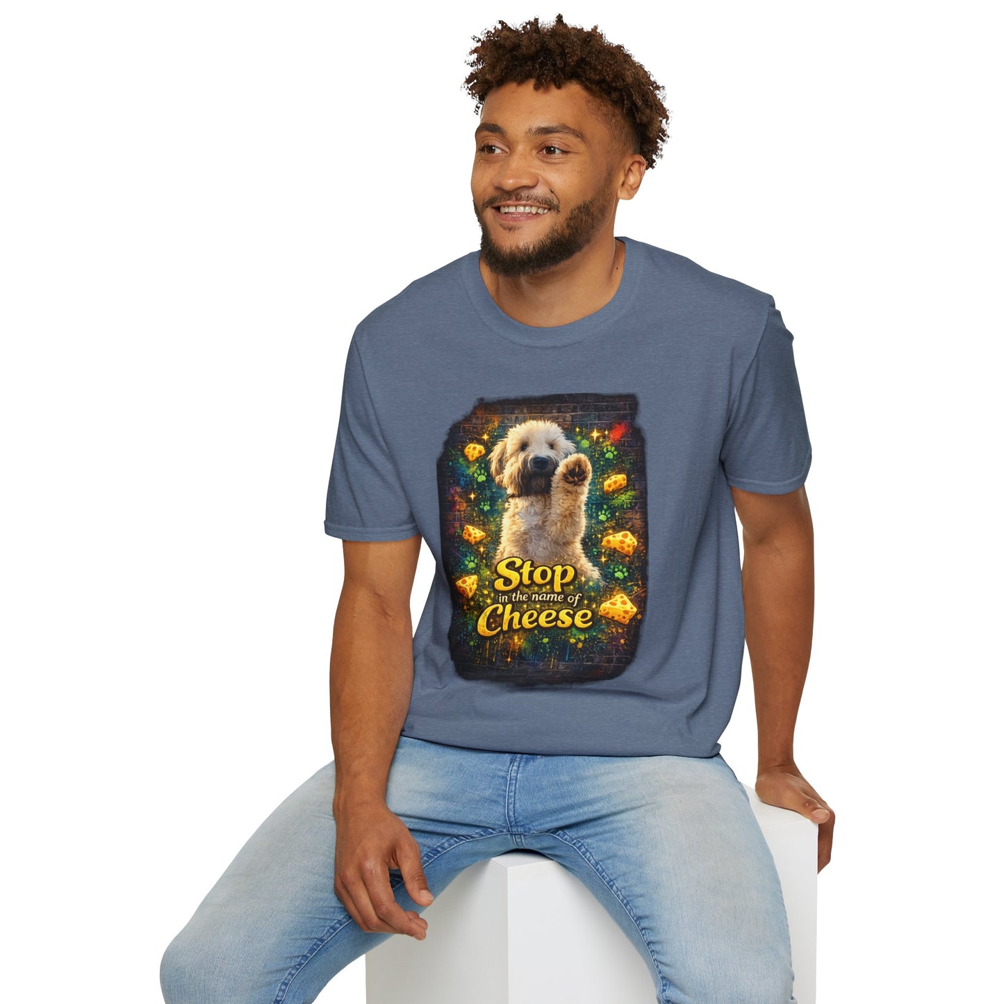 "Stop In the Name of Cheese" Cute Wheaten Puppy Graphic Tee