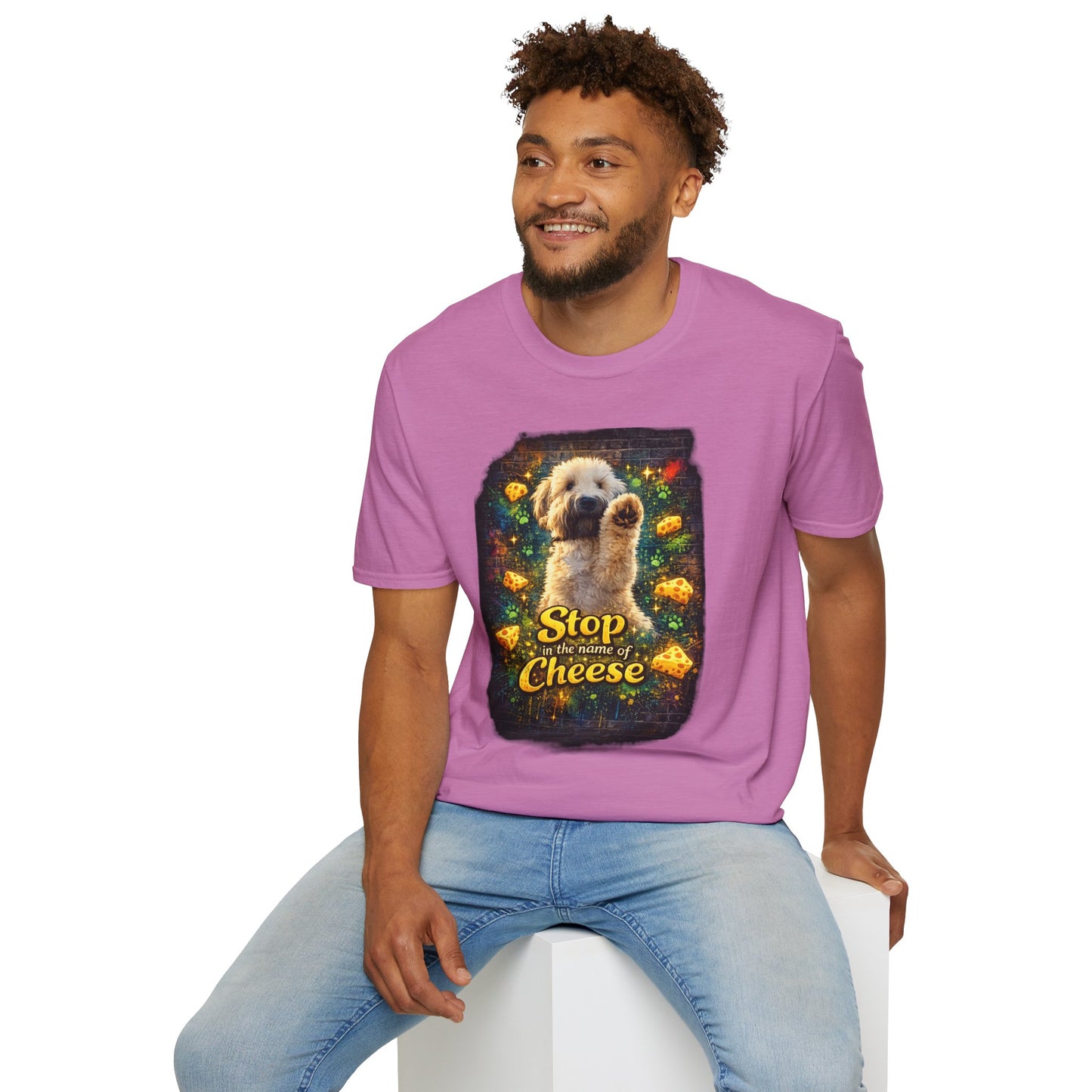 "Stop In the Name of Cheese" Cute Wheaten Puppy Graphic Tee