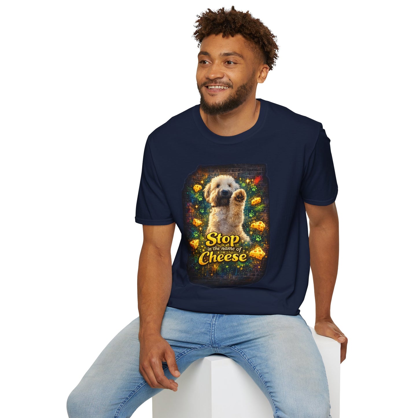 "Stop In the Name of Cheese" Cute Wheaten Puppy Graphic Tee