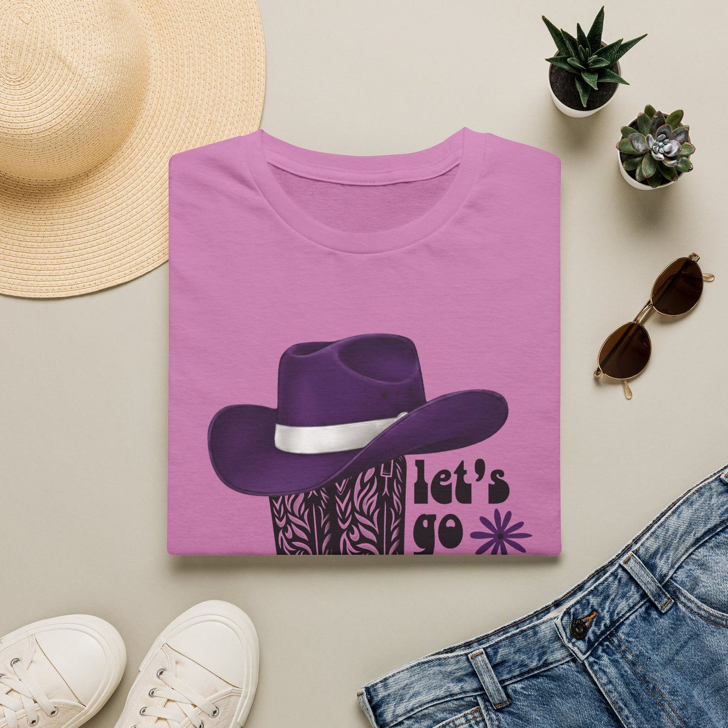 "Let's Go Girls" Cowgirl Boots & Purple Hat Western Graphic Tee