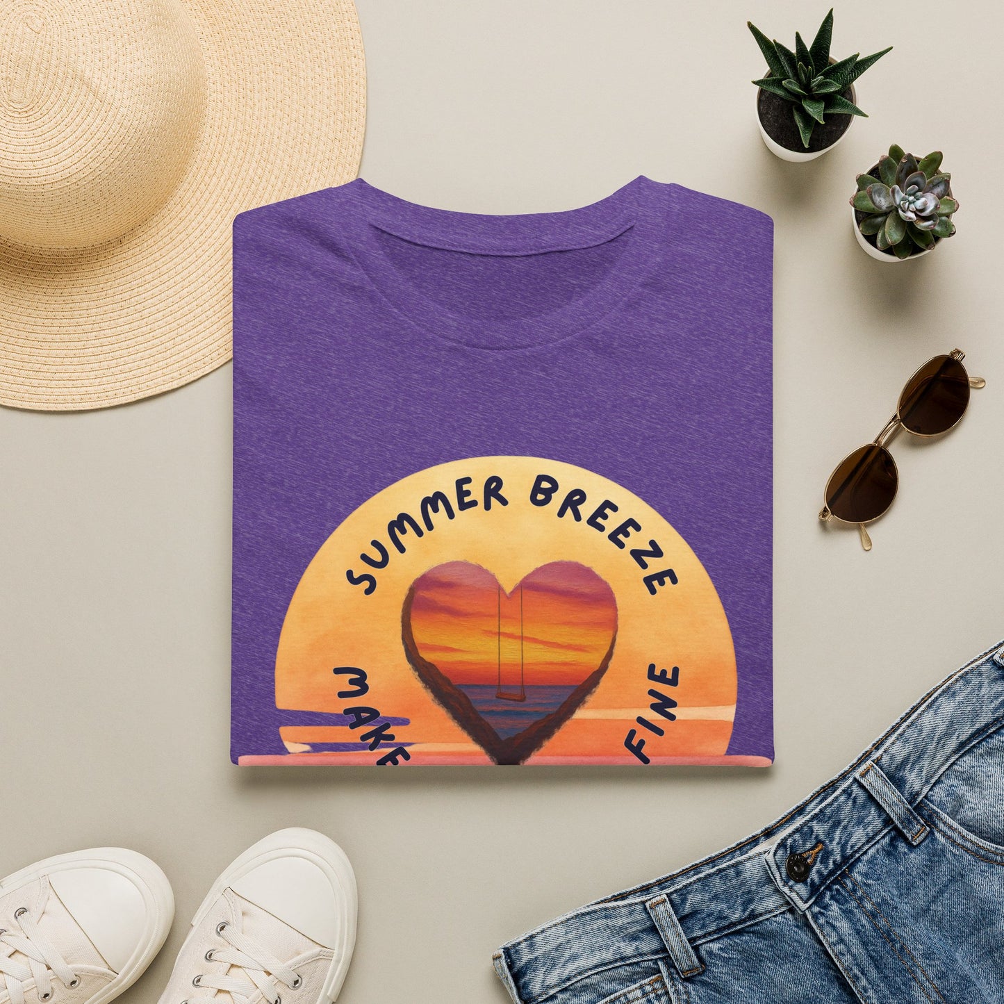 "Summer Breeze Makes Me Feel Fine" -Retro Sunset Heart Tee