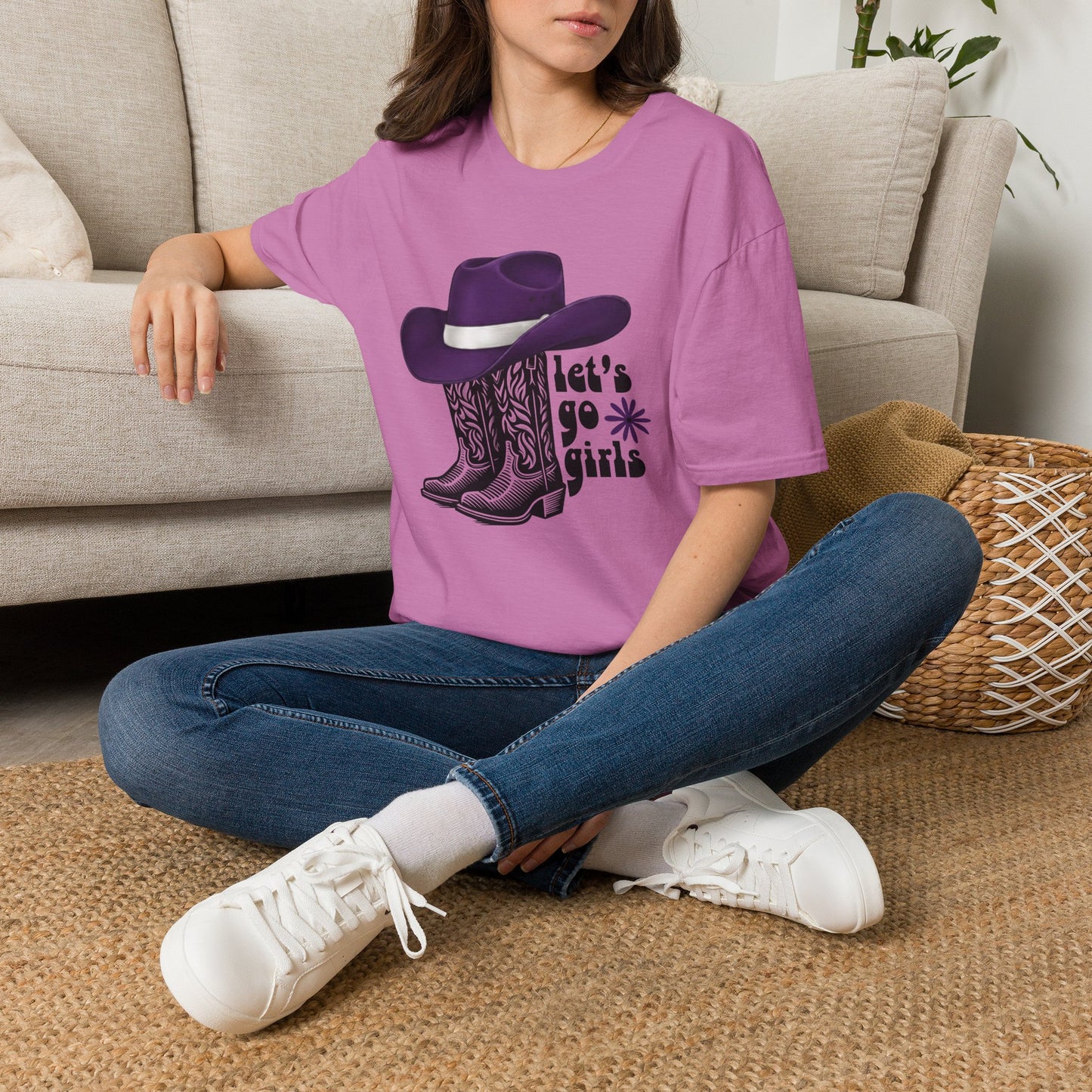 "Let's Go Girls" Cowgirl Boots & Purple Hat Western Graphic Tee
