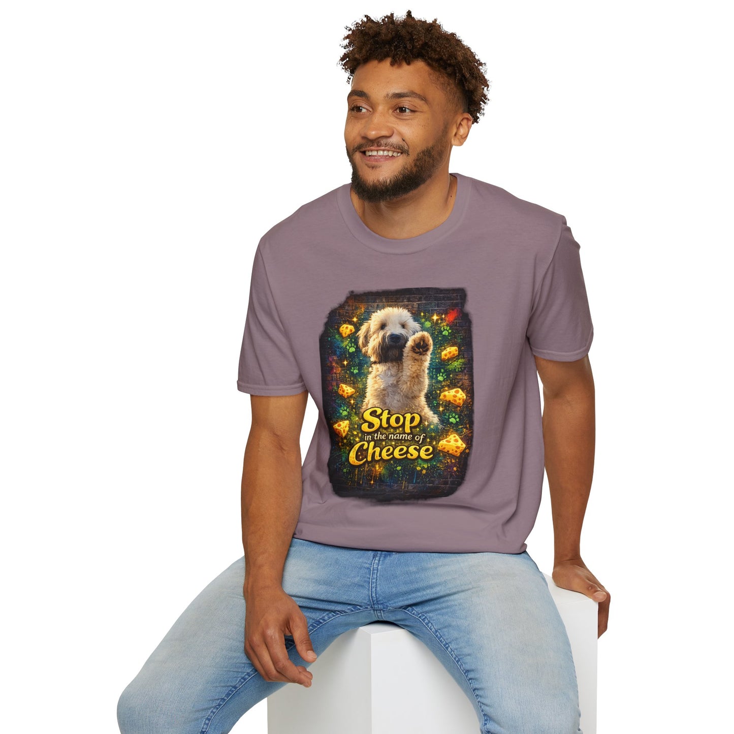 "Stop In the Name of Cheese" Cute Wheaten Puppy Graphic Tee