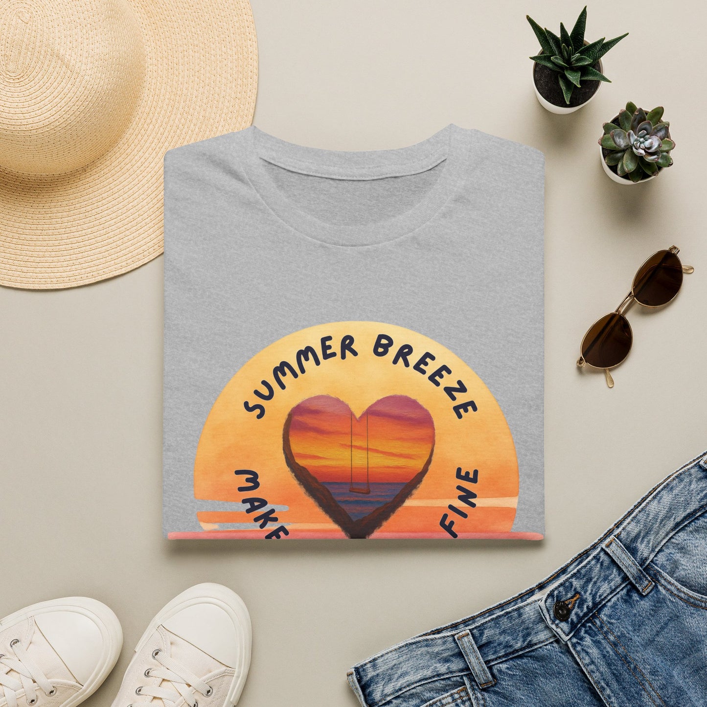 "Summer Breeze Makes Me Feel Fine" -Retro Sunset Heart Tee