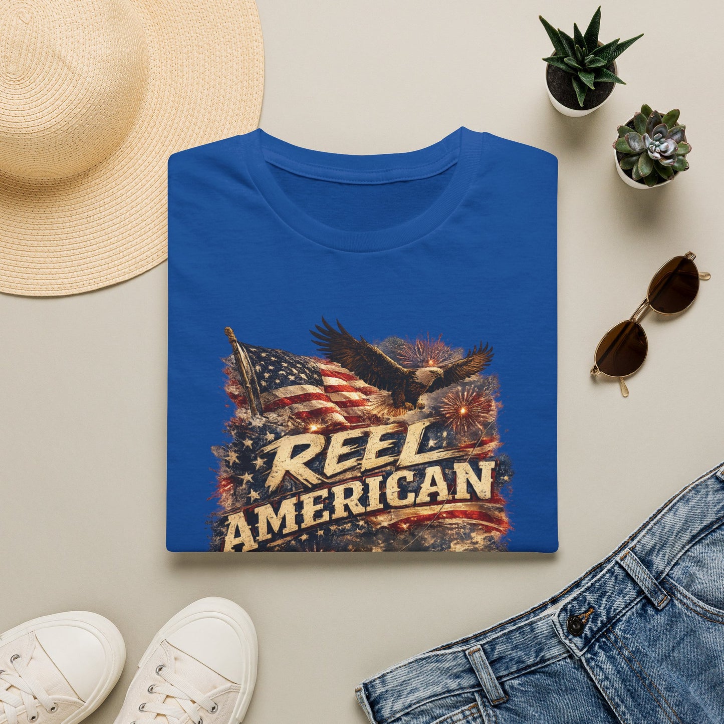 "Reel American" Eagle T-Shirt — Patriotic Fishing Shirt with Flag & Bald Eagle