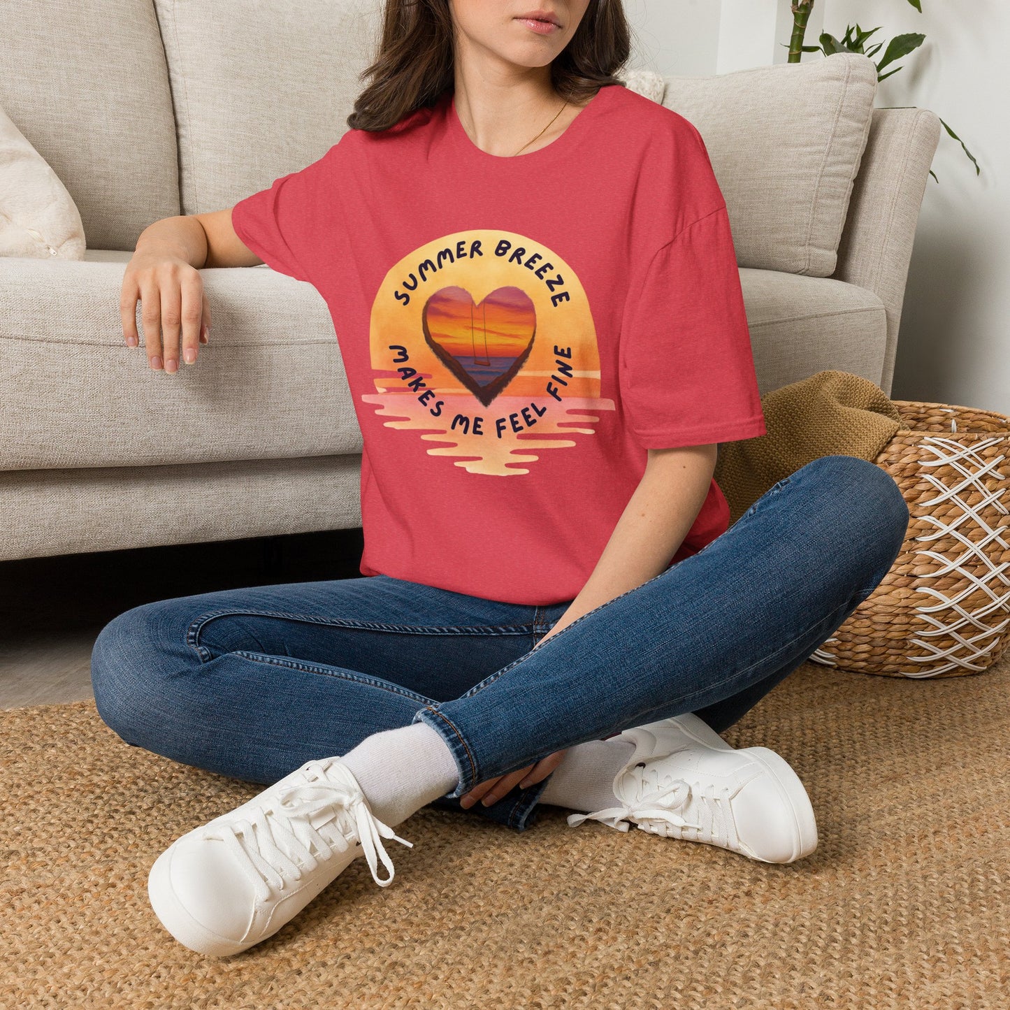 "Summer Breeze Makes Me Feel Fine" -Retro Sunset Heart Tee