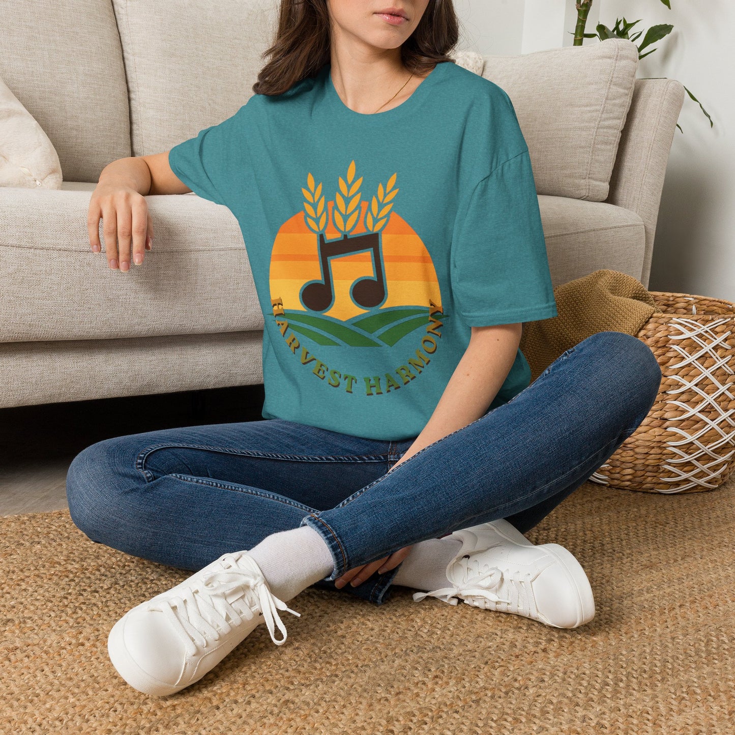 Harvest Harmony T-Shirt | Music Notes with Wheat Sunset