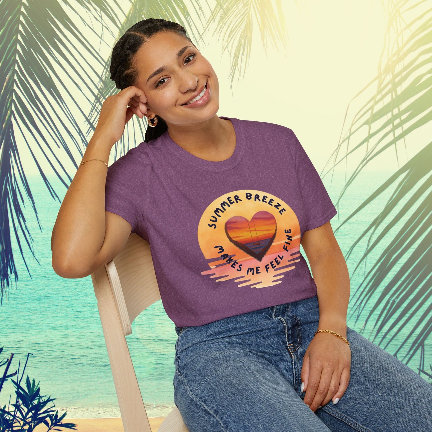 "Summer Breeze Makes Me Feel Fine" -Retro Sunset Heart Tee