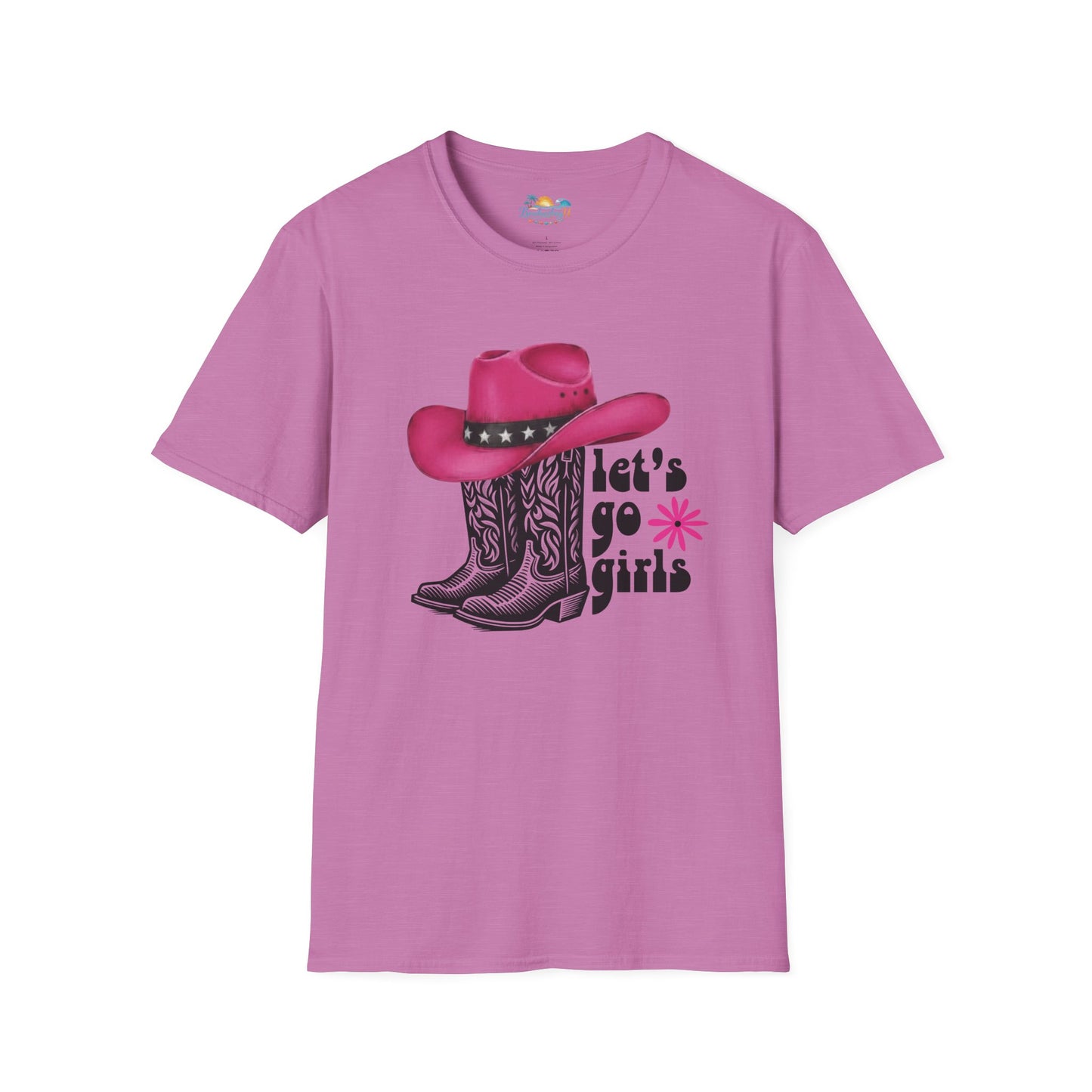 "Let's Go Girls" Pink Cowboy Hat & Boots Graphic T-Shirt
