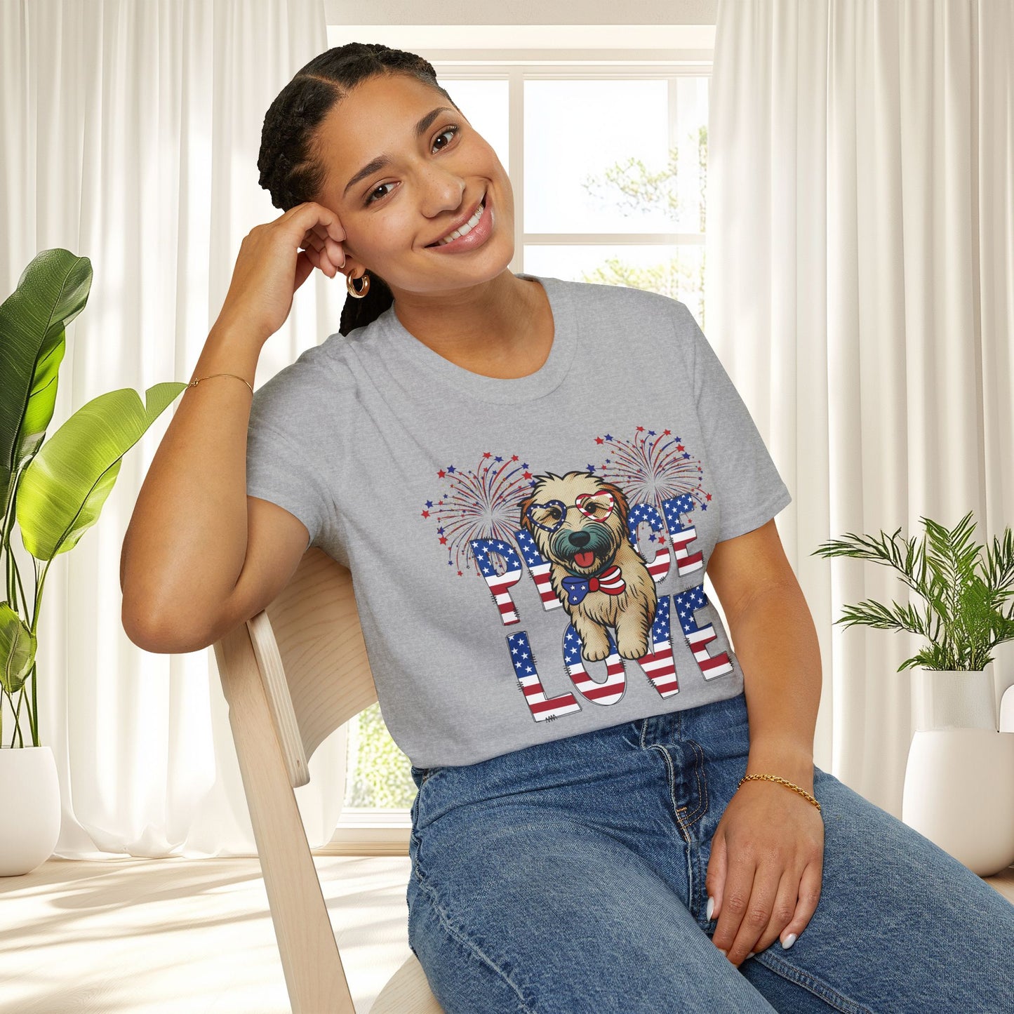 Patriotic Wheaten 'Peace Love' Graphic Tee for 4th of July