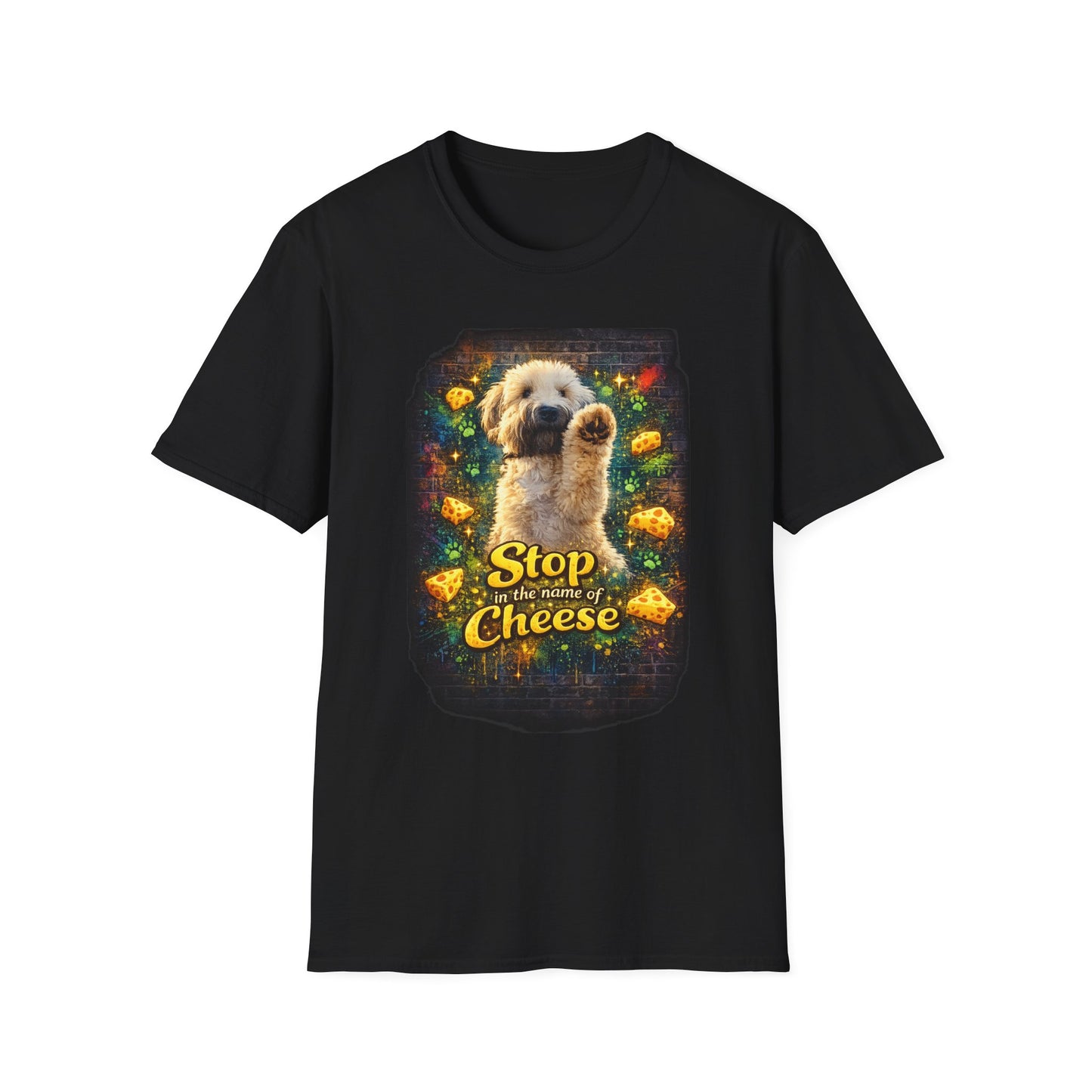 "Stop In the Name of Cheese" Cute Wheaten Puppy Graphic Tee