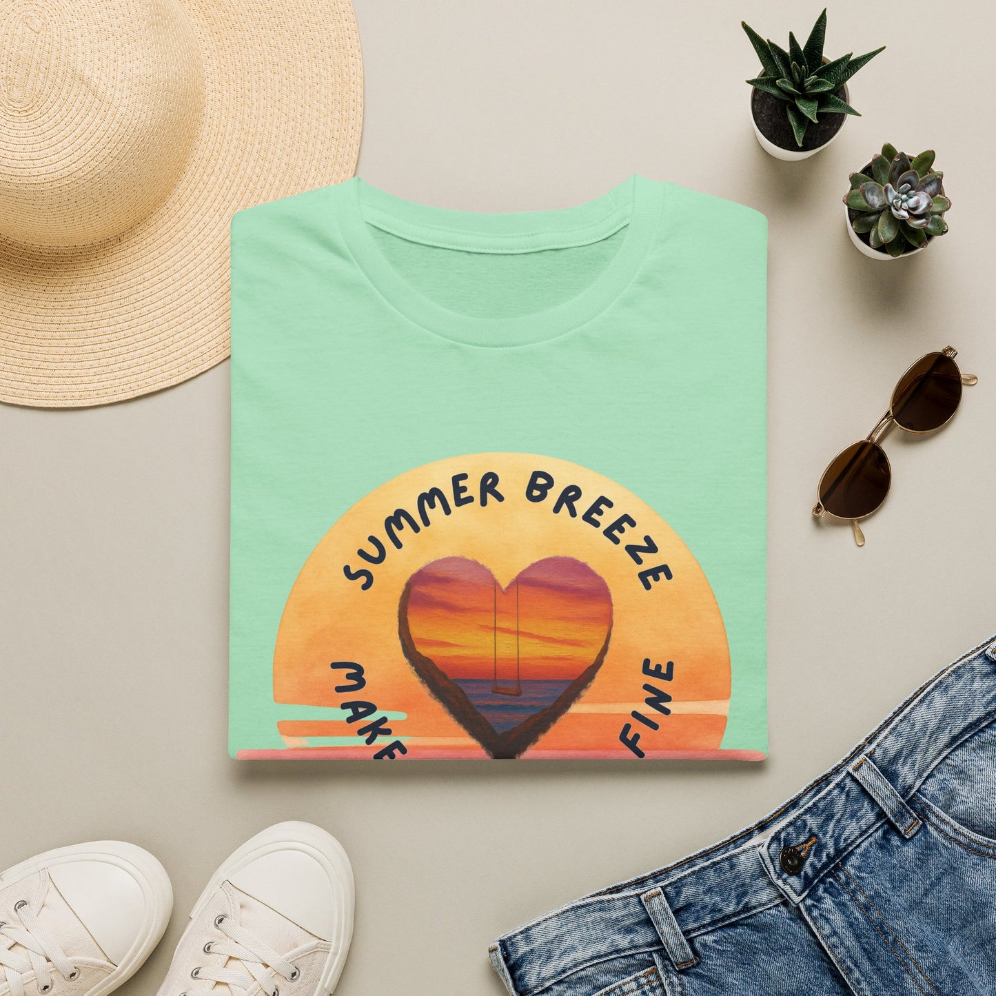 "Summer Breeze Makes Me Feel Fine" -Retro Sunset Heart Tee