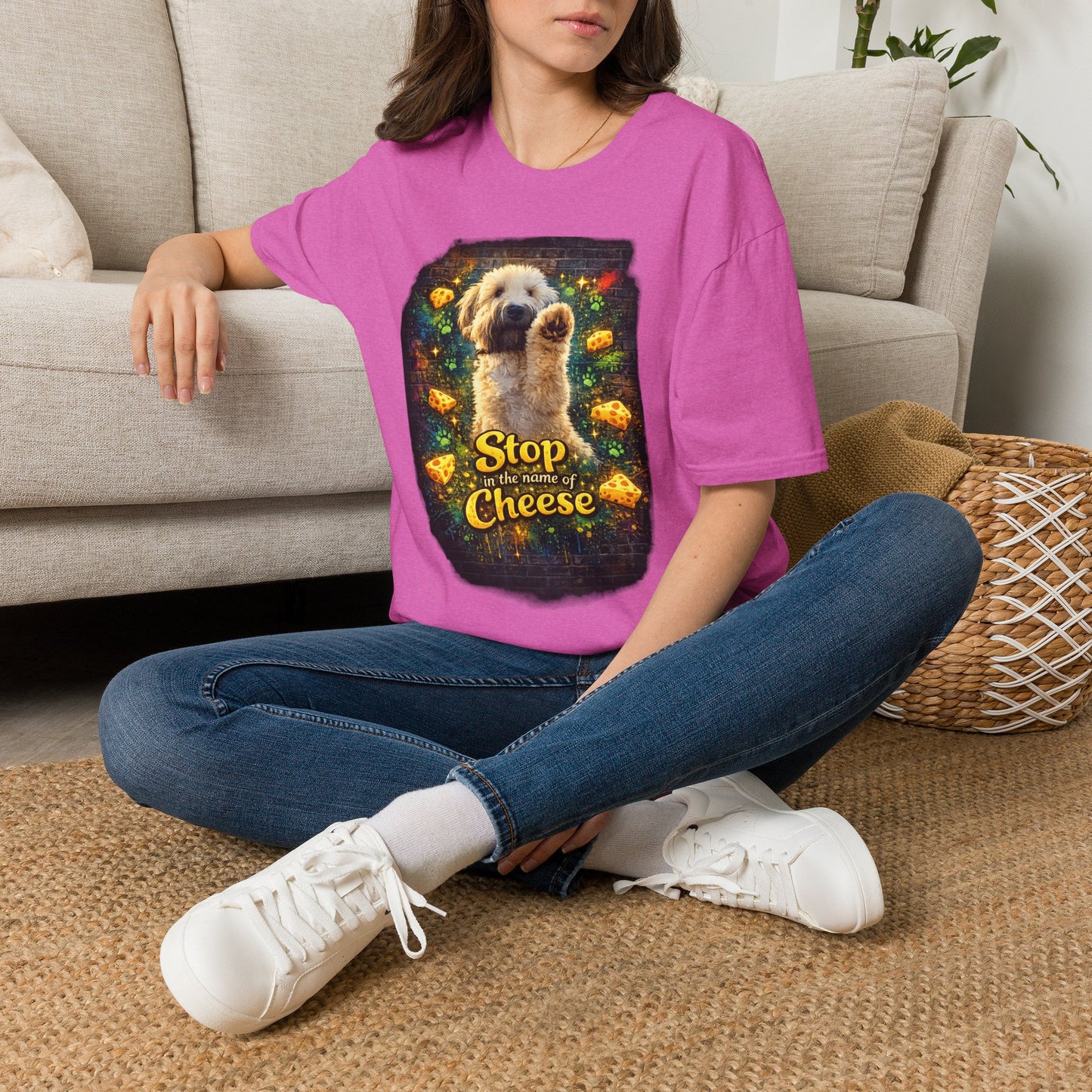 "Stop In the Name of Cheese" Cute Wheaten Puppy Graphic Tee
