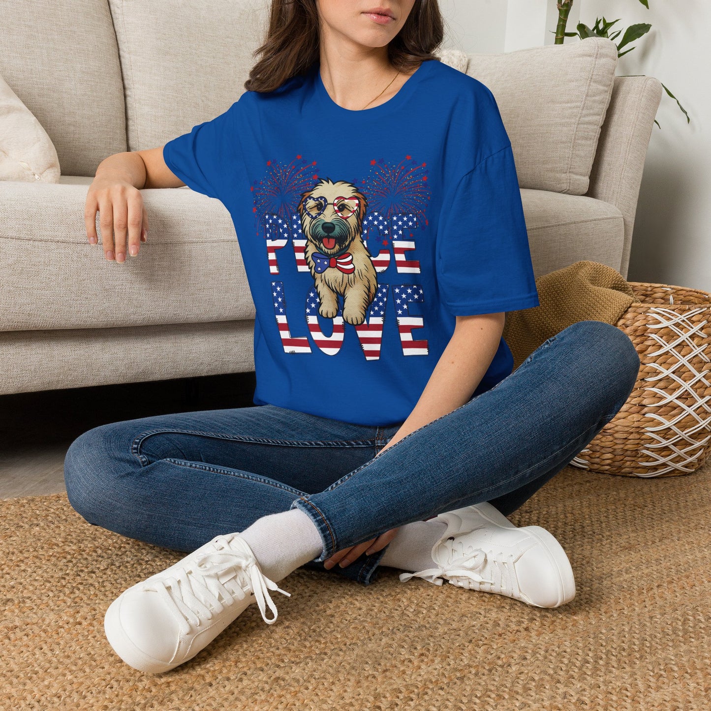 Patriotic Wheaten 'Peace Love' Graphic Tee for 4th of July