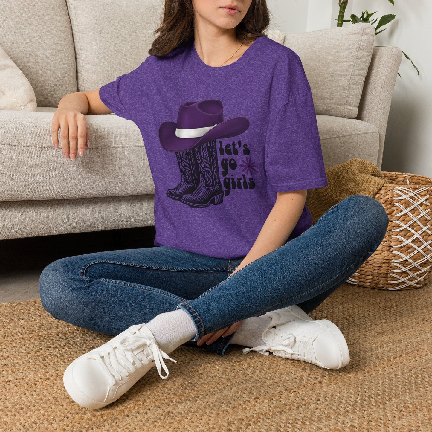 "Let's Go Girls" Cowgirl Boots & Purple Hat Western Graphic Tee