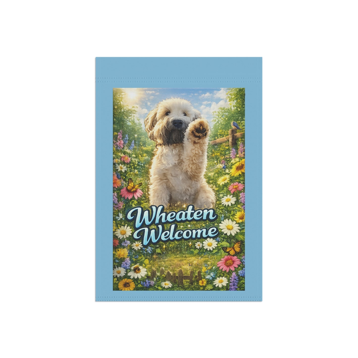 Wheaten Welcome Garden Flag — Cute Wheaten Terrier Floral House Banner