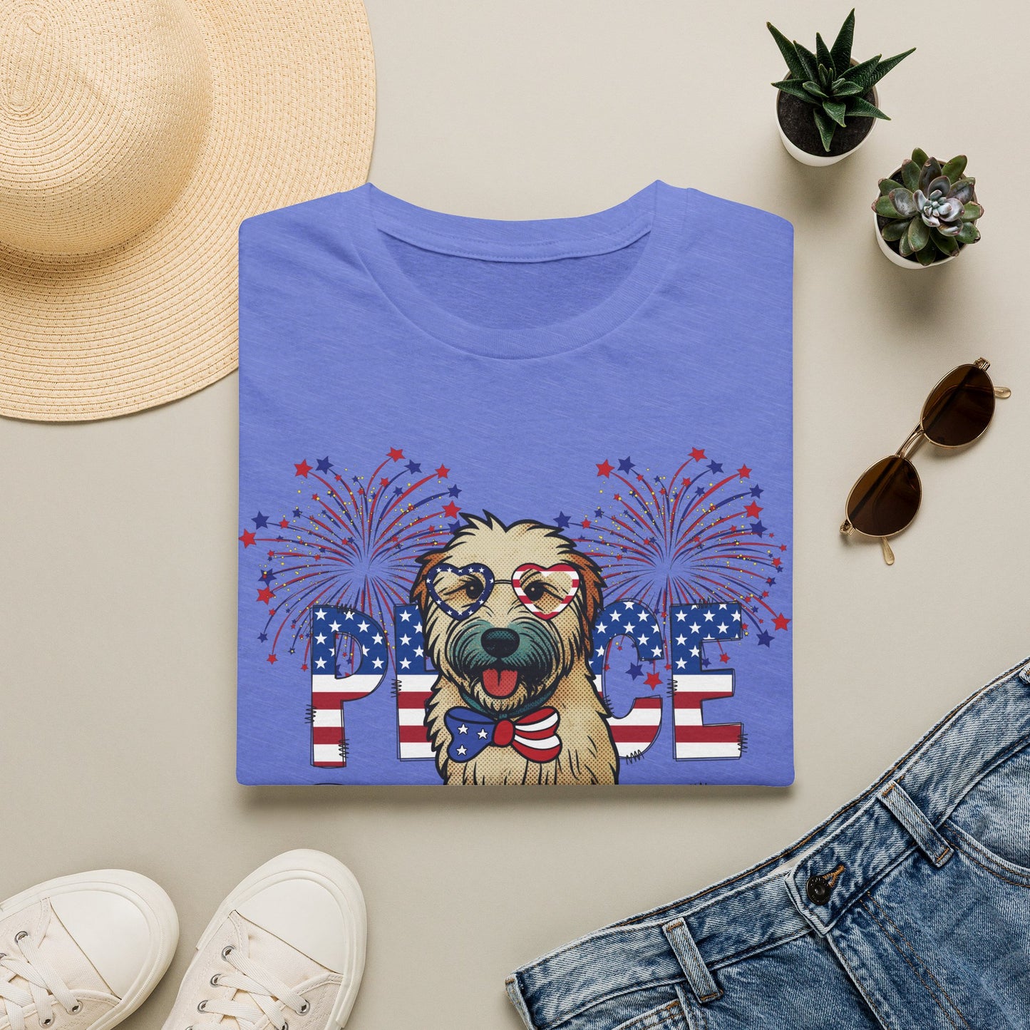 Patriotic Wheaten 'Peace Love' Graphic Tee for 4th of July