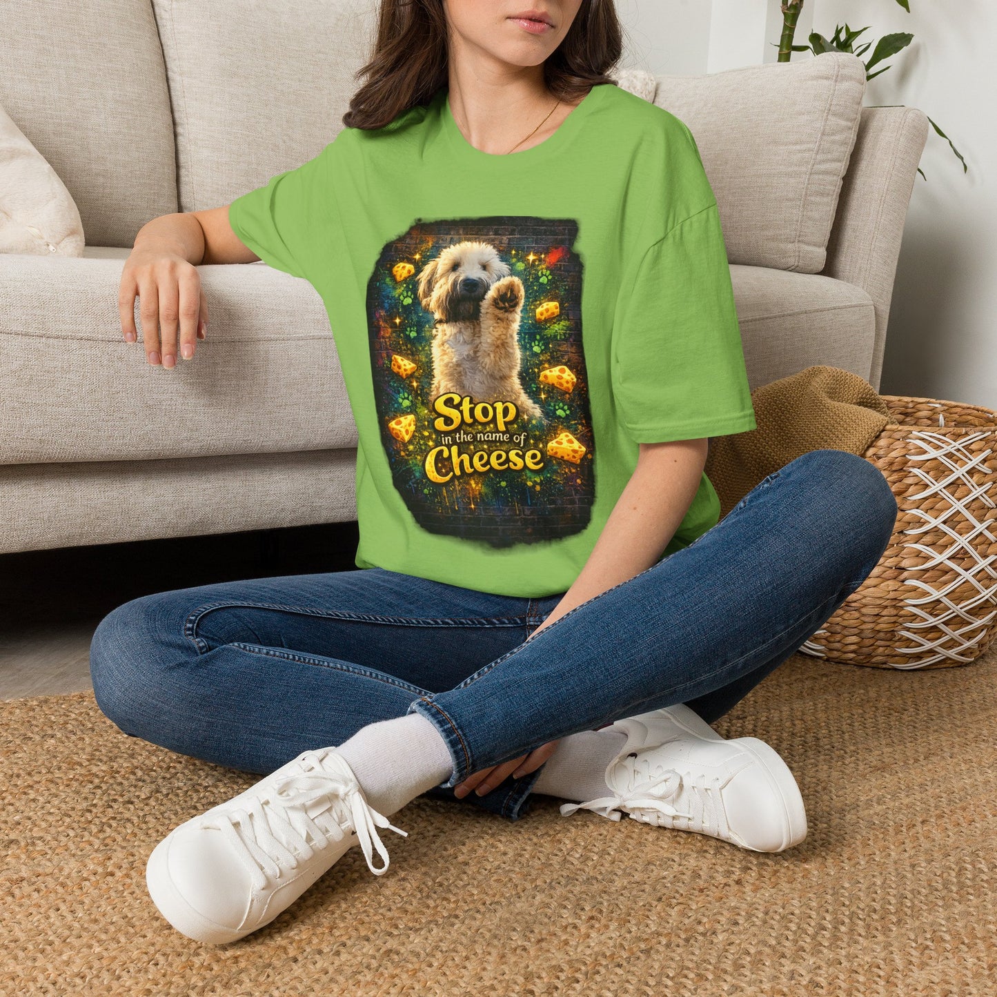 "Stop In the Name of Cheese" Cute Wheaten Puppy Graphic Tee