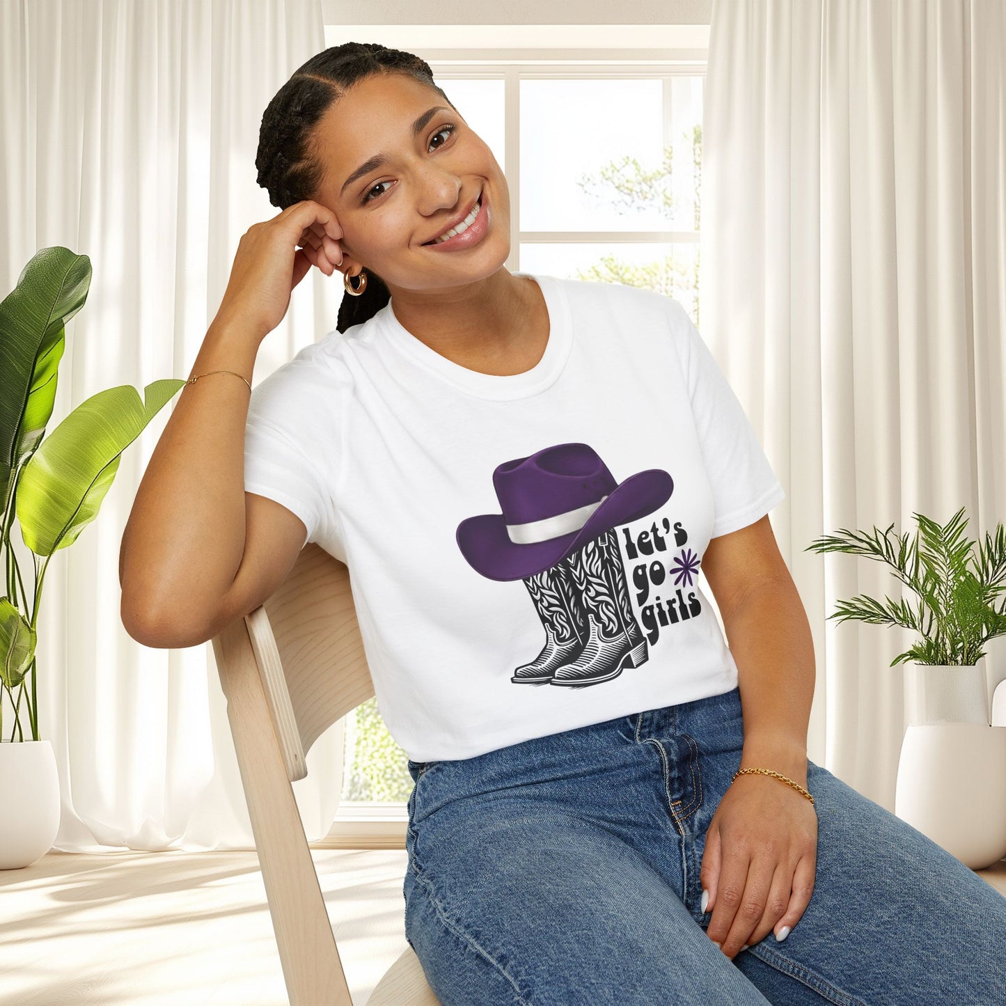 "Let's Go Girls" Cowgirl Boots & Purple Hat Western Graphic Tee