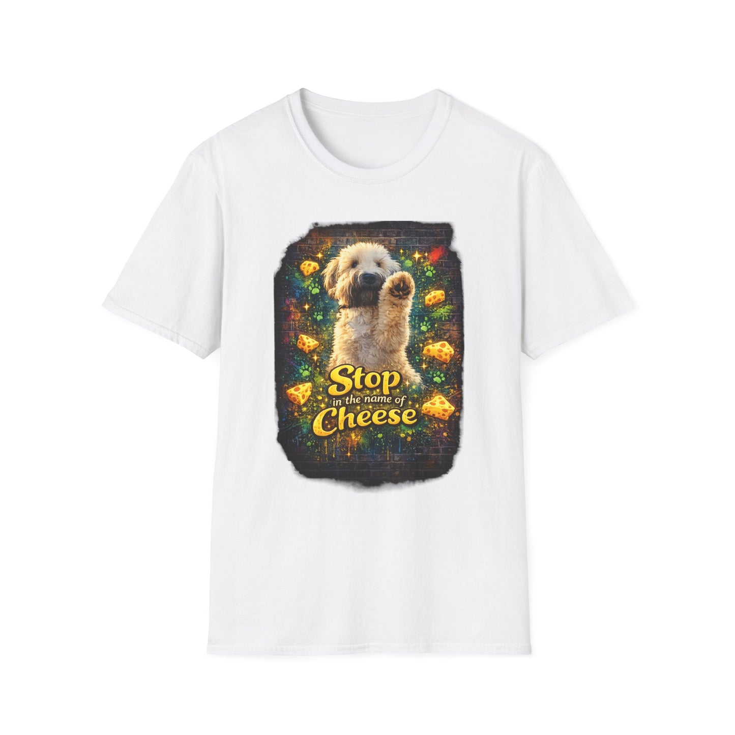 "Stop In the Name of Cheese" Cute Wheaten Puppy Graphic Tee