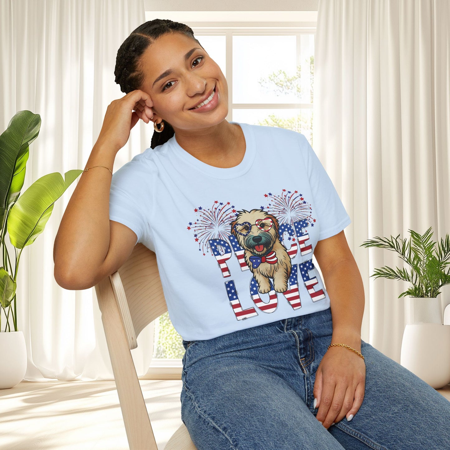 Patriotic Wheaten 'Peace Love' Graphic Tee for 4th of July