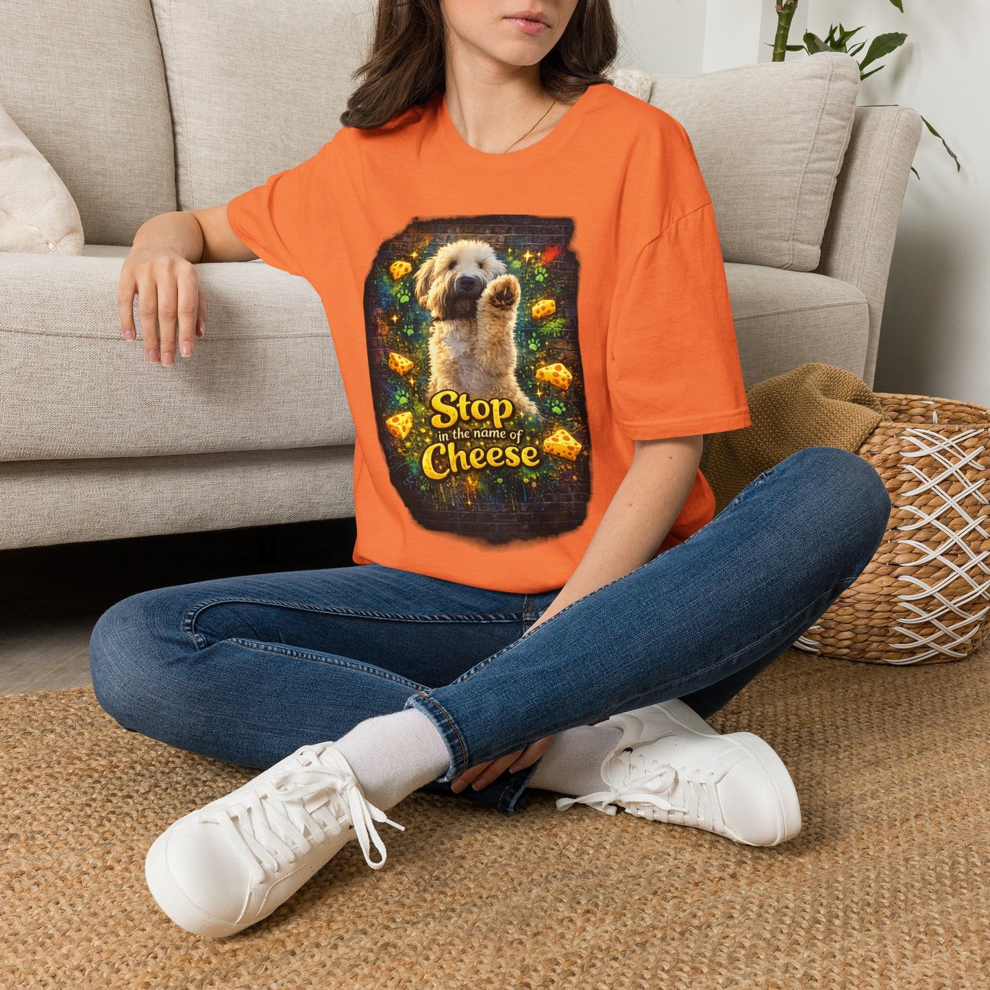 "Stop In the Name of Cheese" Cute Wheaten Puppy Graphic Tee