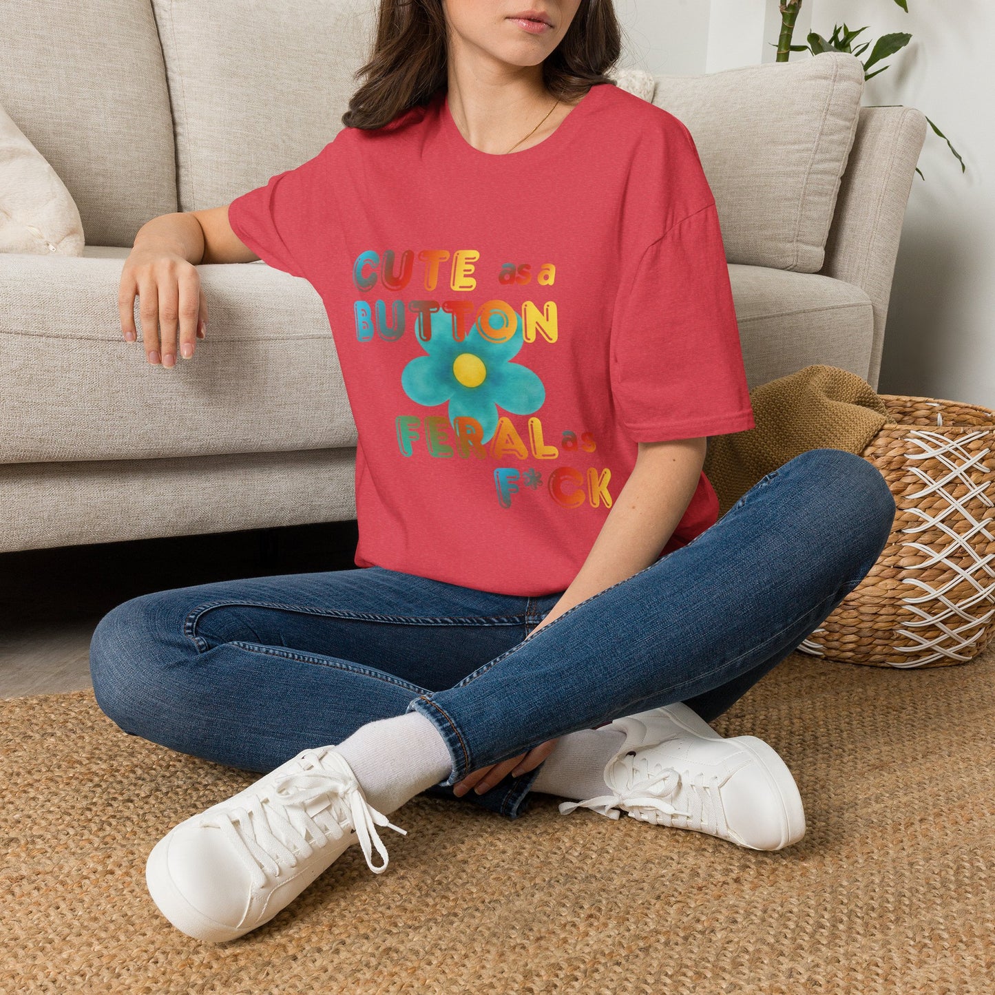 Cute as a Button Graphic Tee — Retro Flower "Cute as a Button, Feral as F*ck"