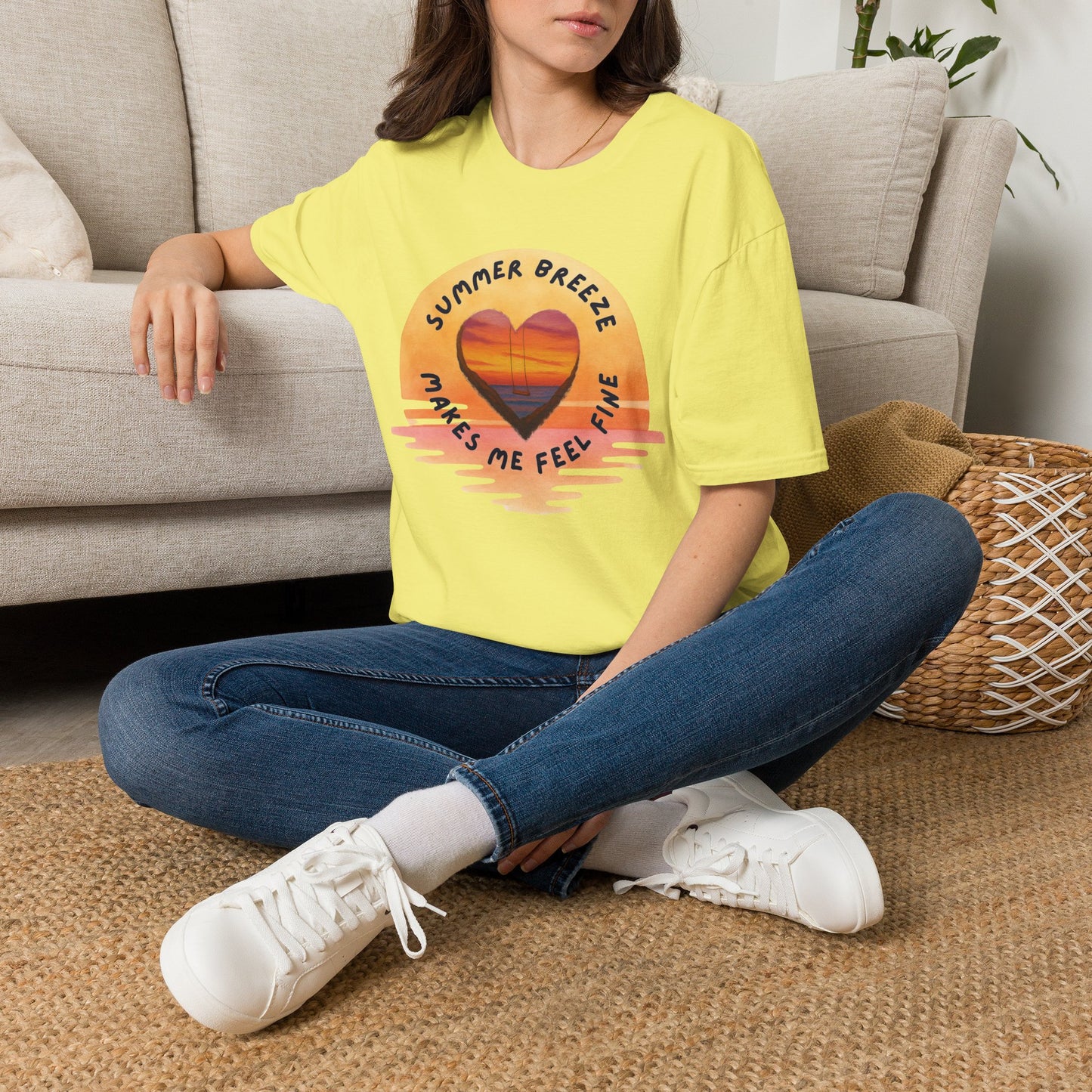 "Summer Breeze Makes Me Feel Fine" -Retro Sunset Heart Tee