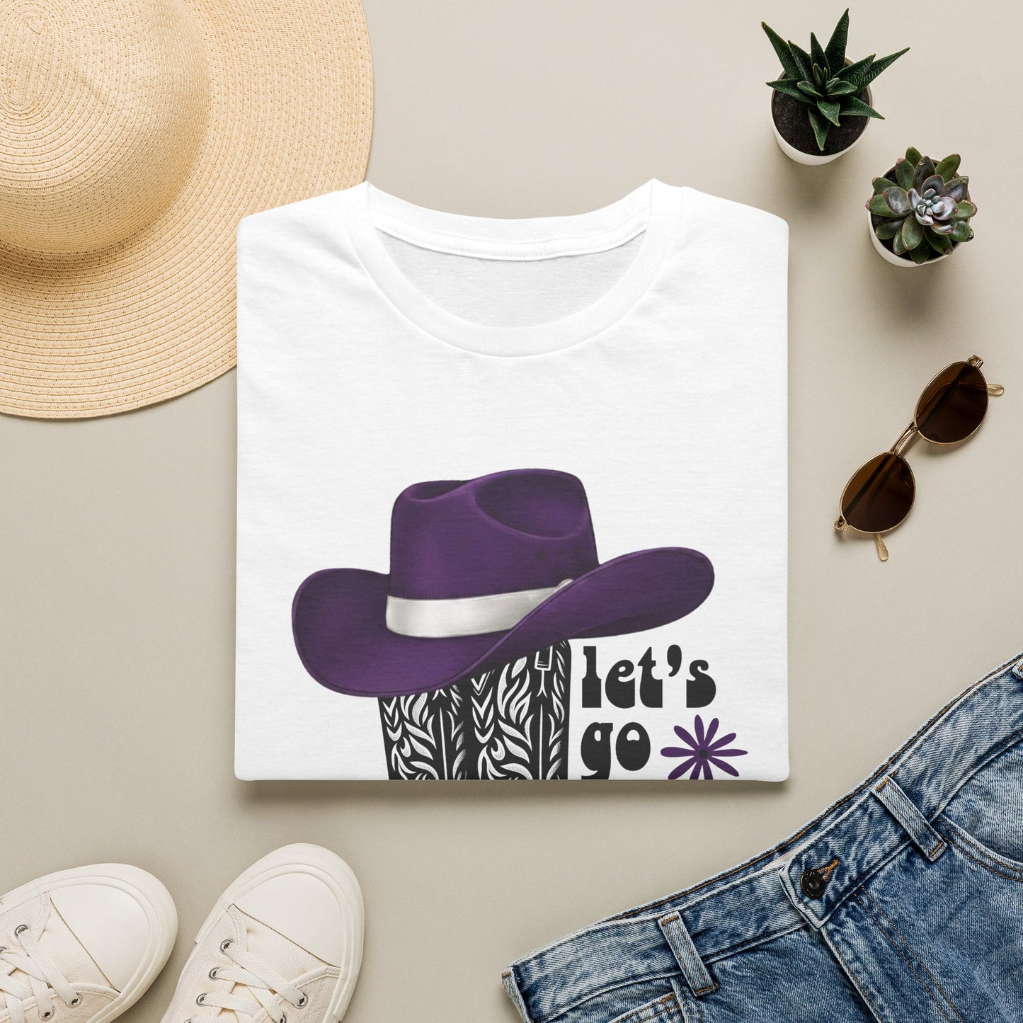 "Let's Go Girls" Cowgirl Boots & Purple Hat Western Graphic Tee