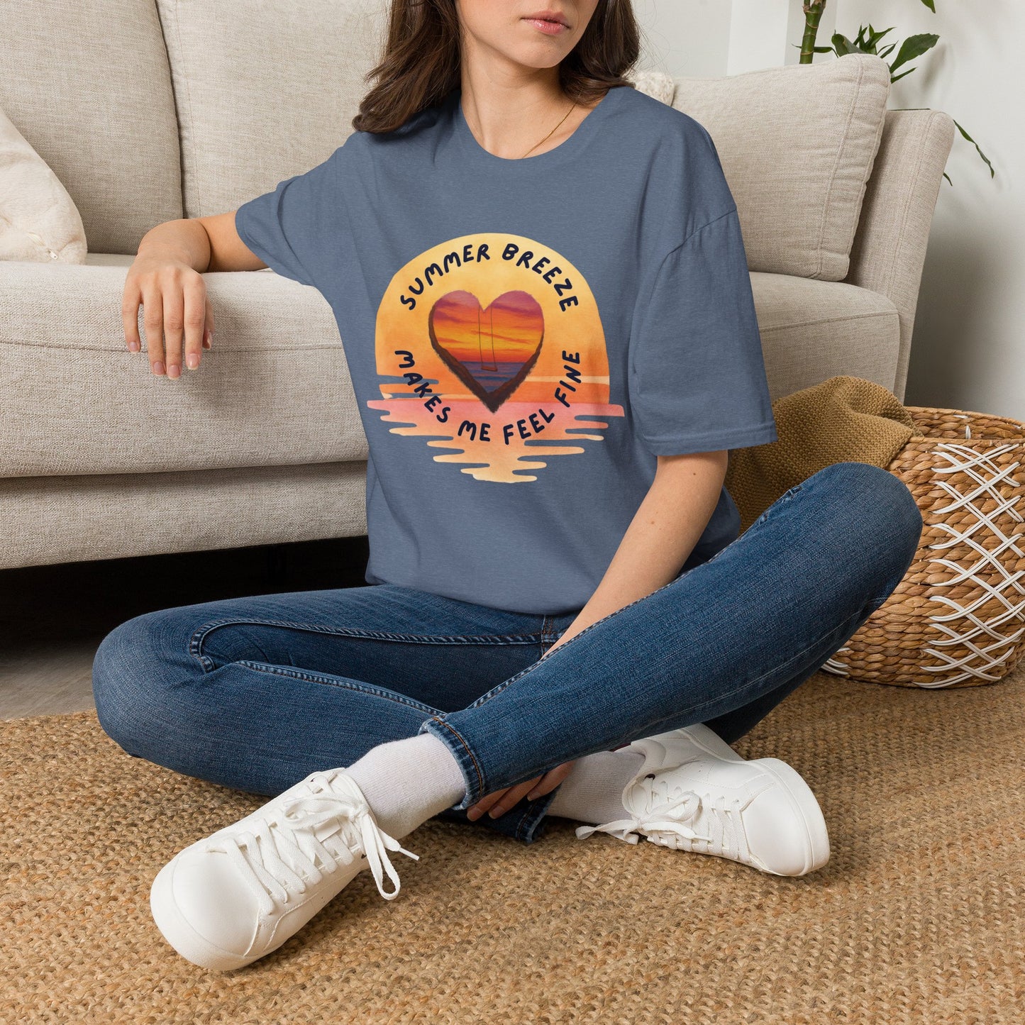 "Summer Breeze Makes Me Feel Fine" -Retro Sunset Heart Tee
