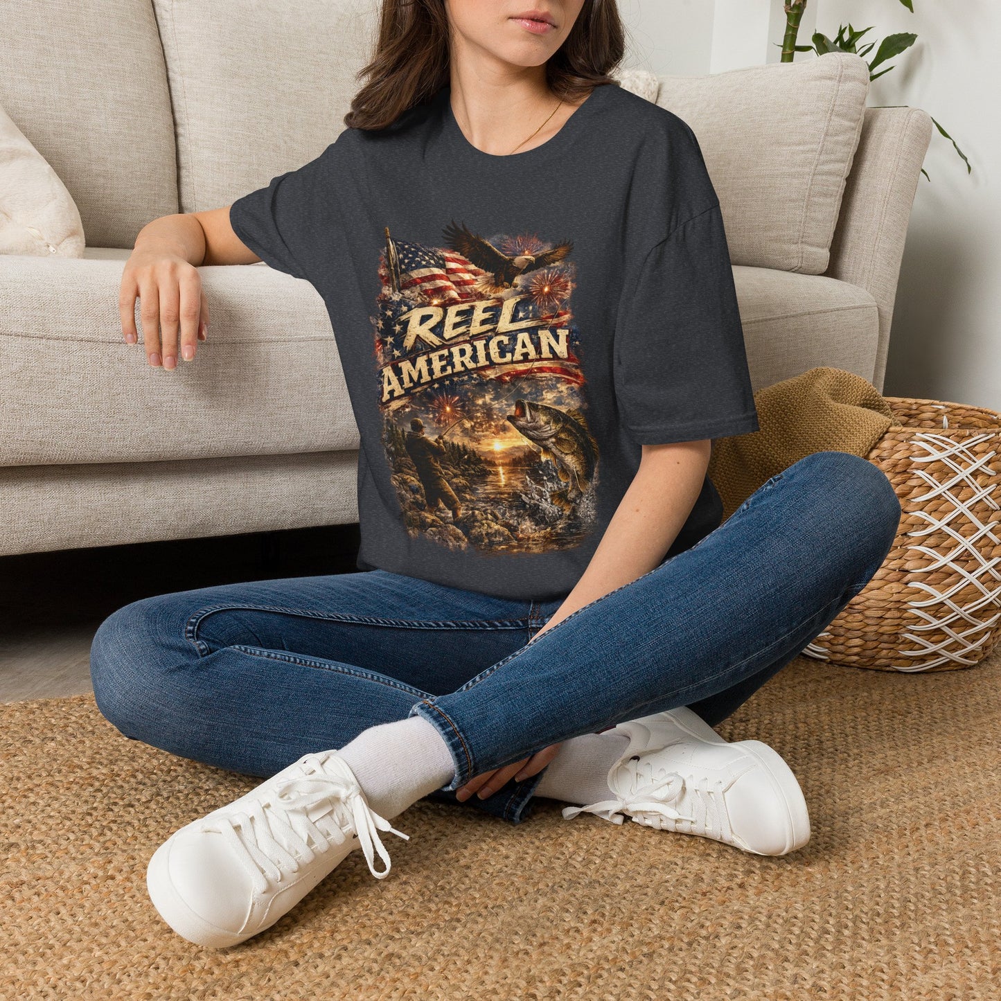 "Reel American" Eagle T-Shirt — Patriotic Fishing Shirt with Flag & Bald Eagle