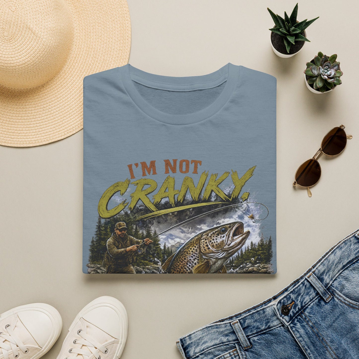 "I’m Not Cranky, I’m Fly" Vintage Trout Fly-Fishing Tee